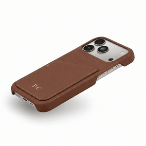 Dark Brown Card Holder Leather iPhone Case - Poly Bands