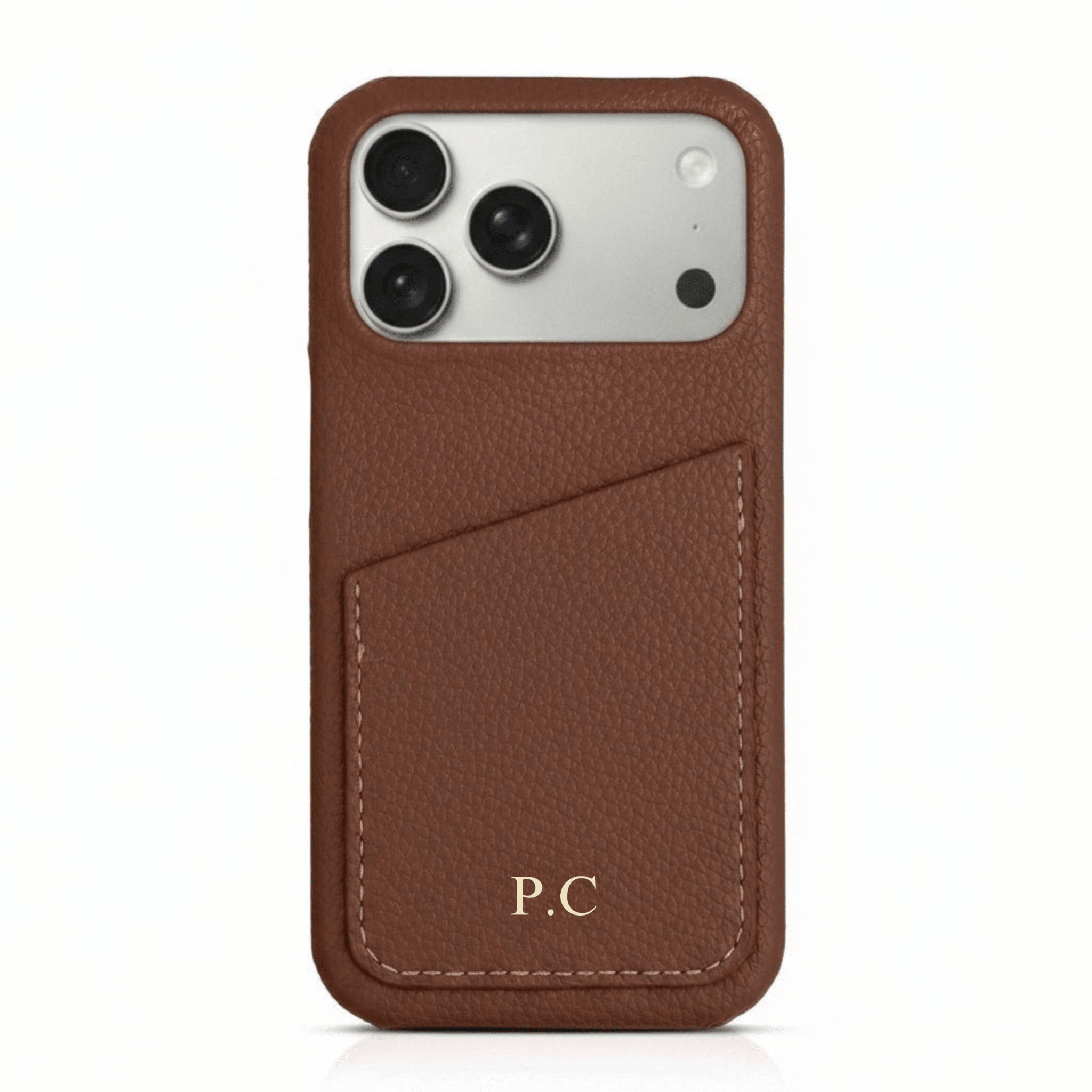 Dark Brown Card Holder Leather iPhone Case - Poly Bands