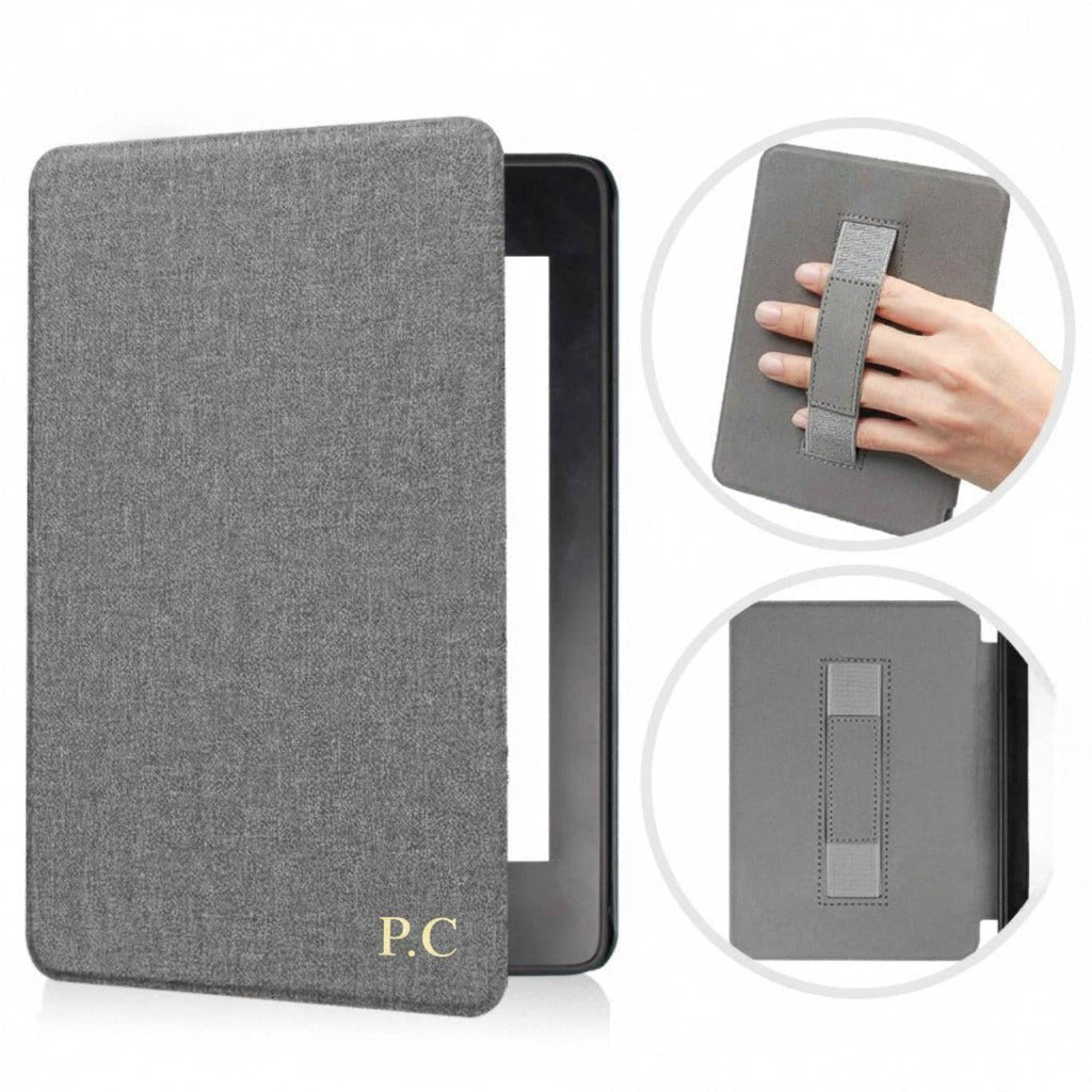 Gray Textured Leather Kindle Case with Hand Strap - Poly Bands