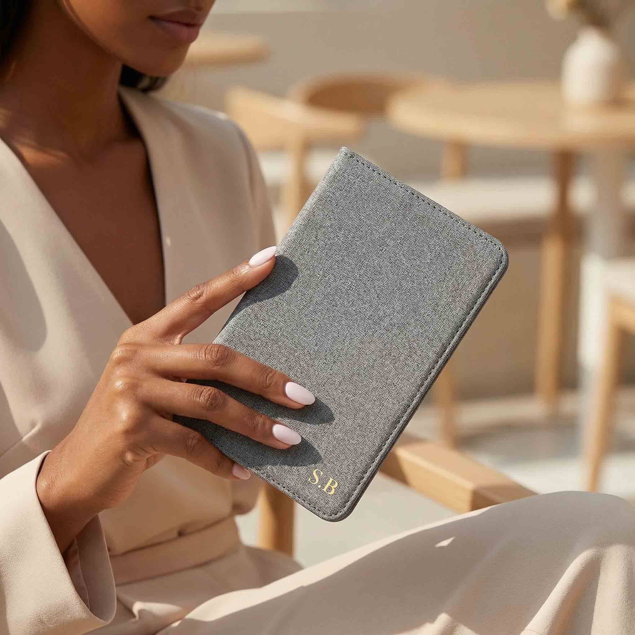 Gray Textured Leather Kindle Case with Hand Strap - Poly Bands