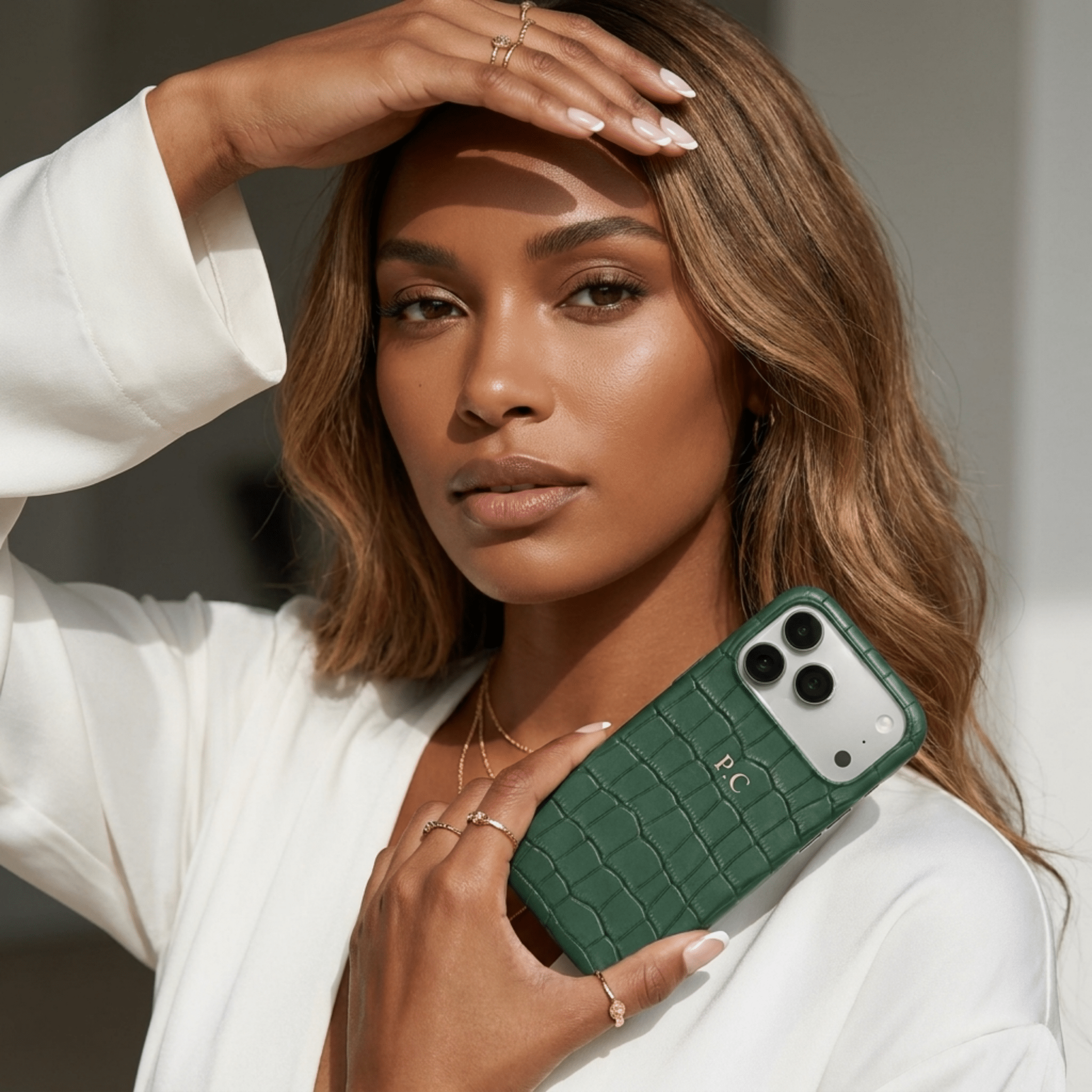 Green Crocodile Texture Personalized Leather iPhone Case - Poly Bands