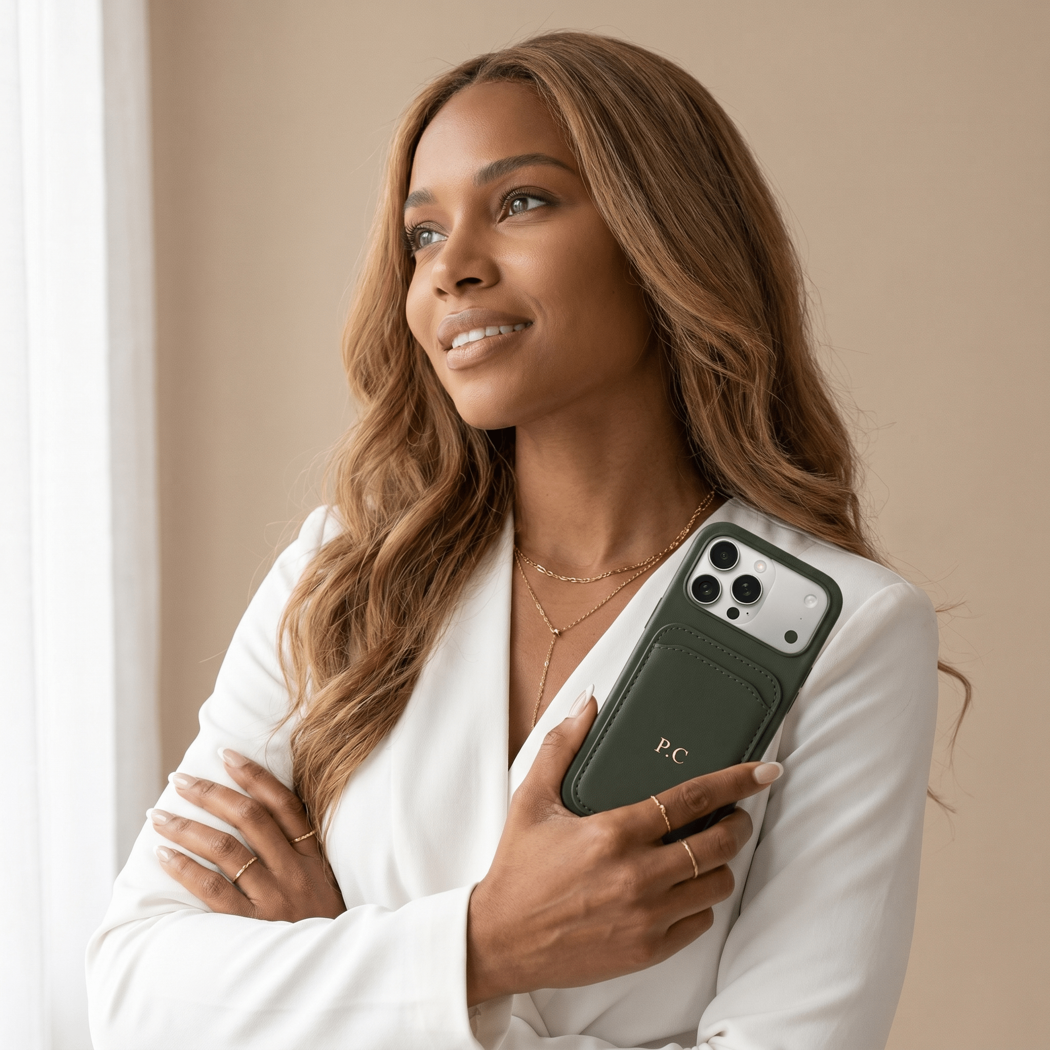 Green iPhone Case with Card Holder - Poly Bands