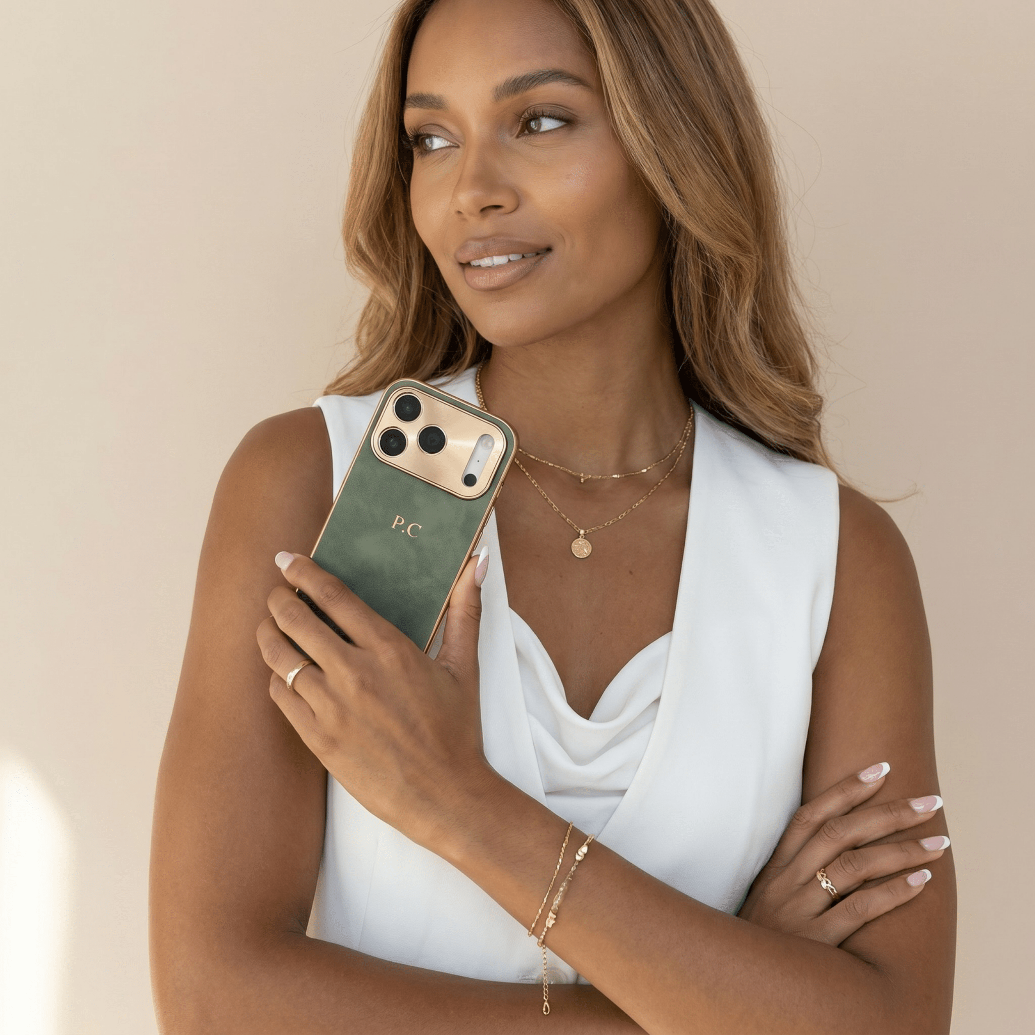 Green Lambskin Leather Custom iPhone Case - Poly Bands