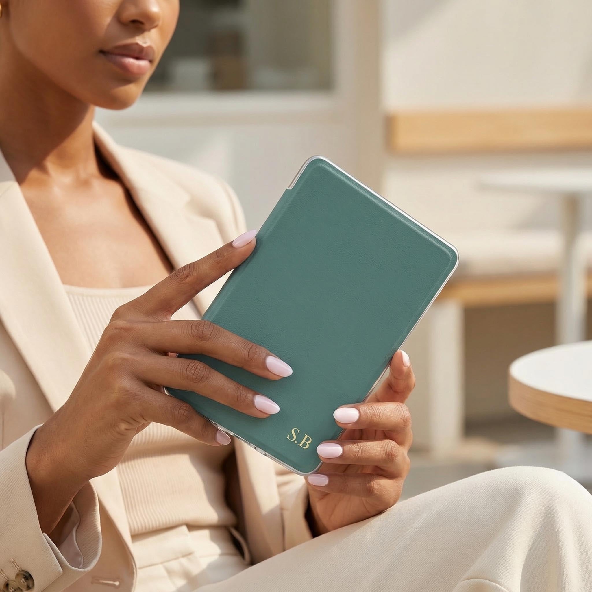 Green Leather Kindle Case - Poly Bands
