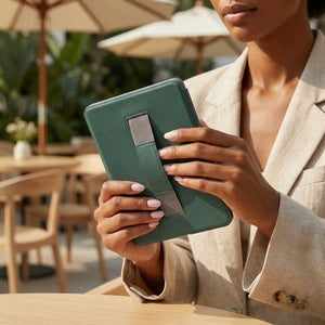 Green Leather Kindle Case with Hand Strap - Poly Bands
