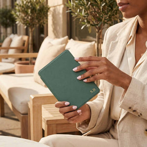 Green Leather Kindle Case with Hand Strap - Poly Bands