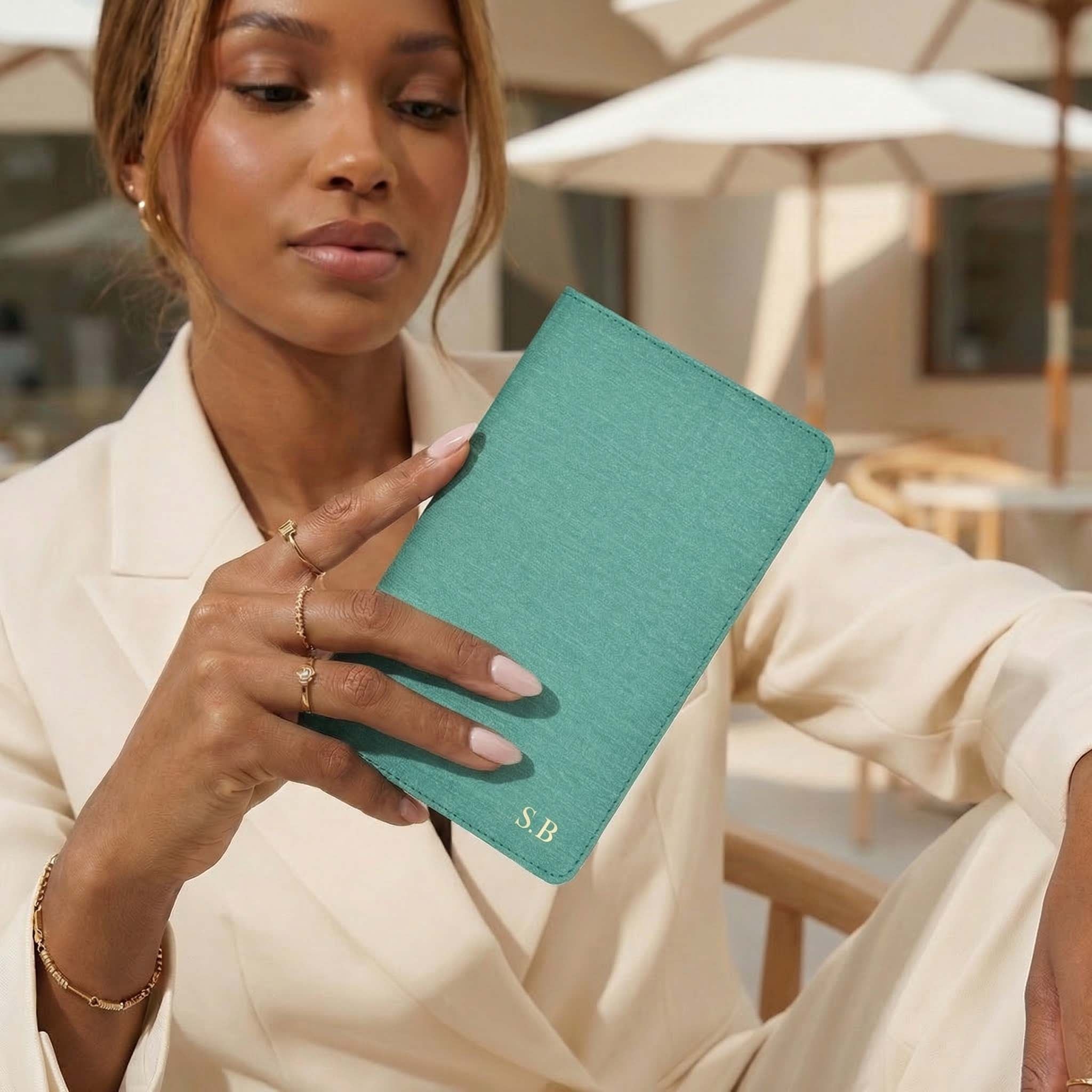 Green Leather Kindle Case with Hand Strap and Stand - Poly Bands