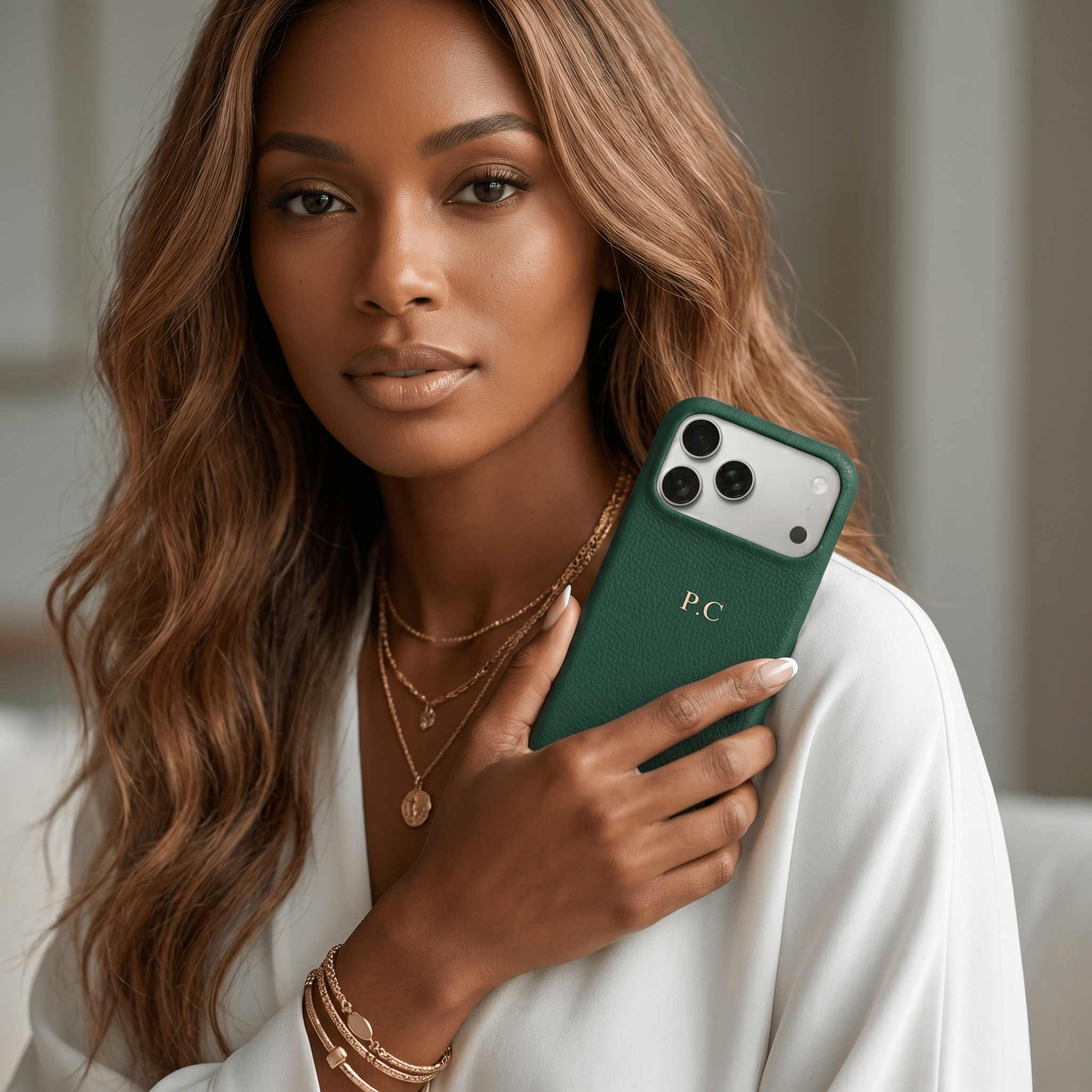 Green Pebble Leather iPhone Case - Poly Bands