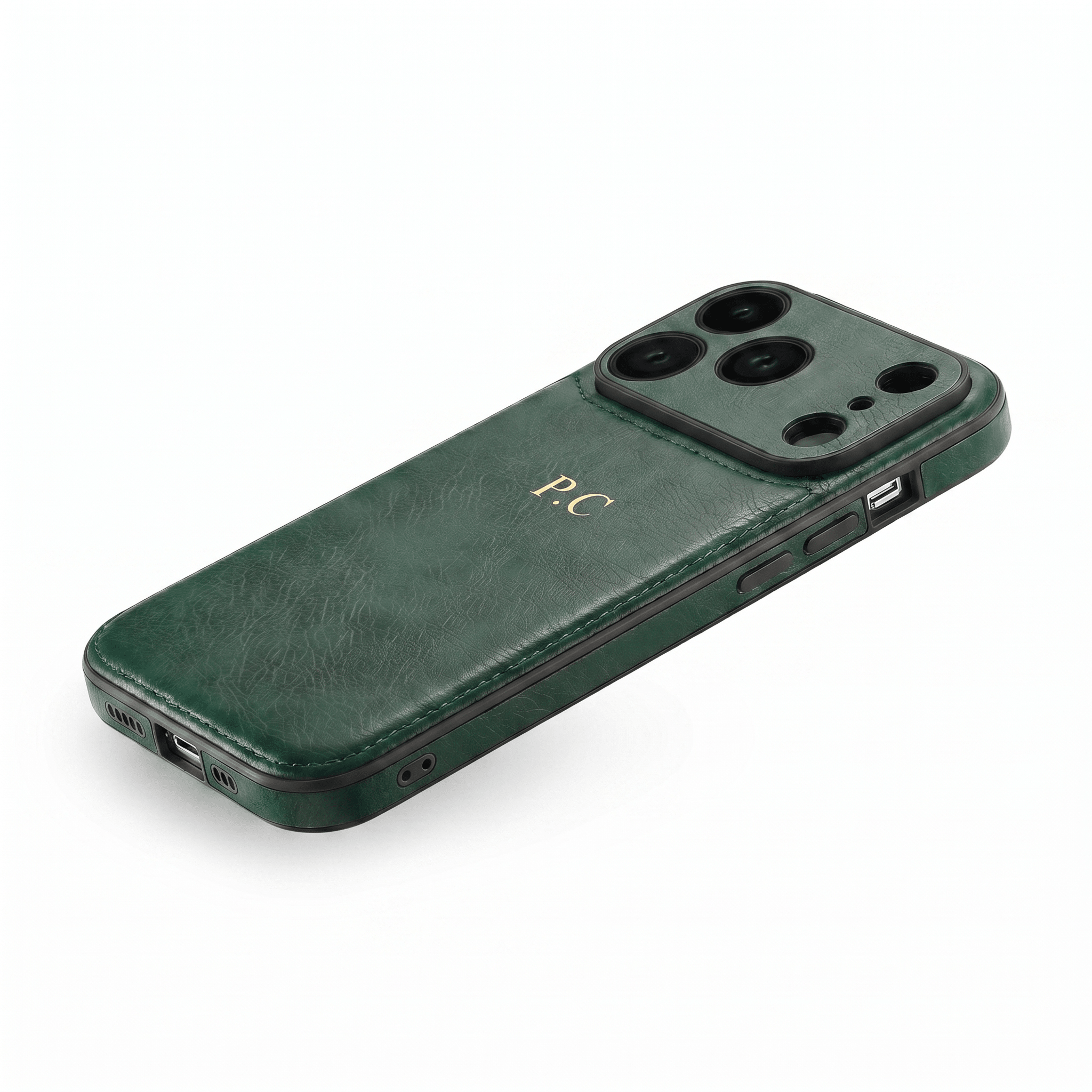 Green Personalized Monogram Leather iPhone Case - Poly Bands