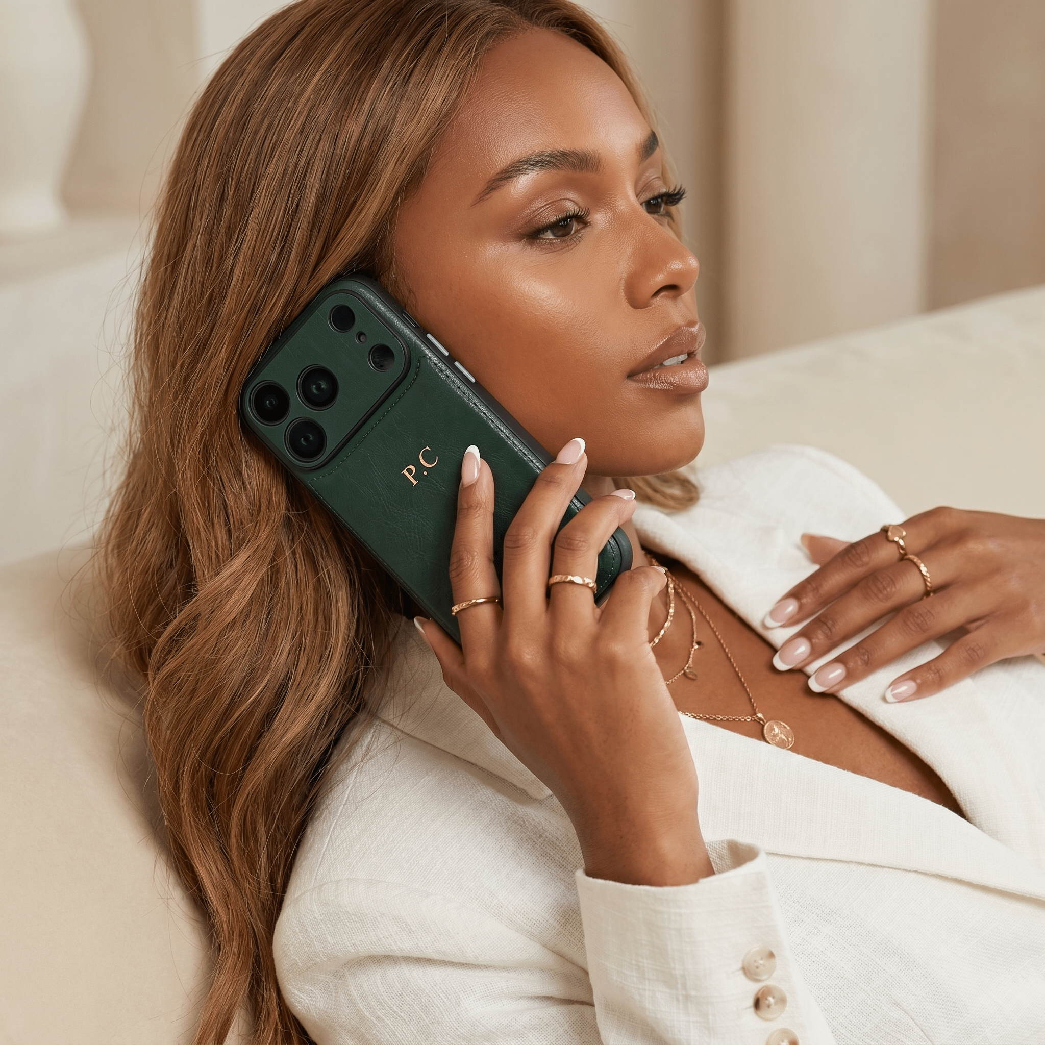 Green Personalized Monogram Leather iPhone Case - Poly Bands