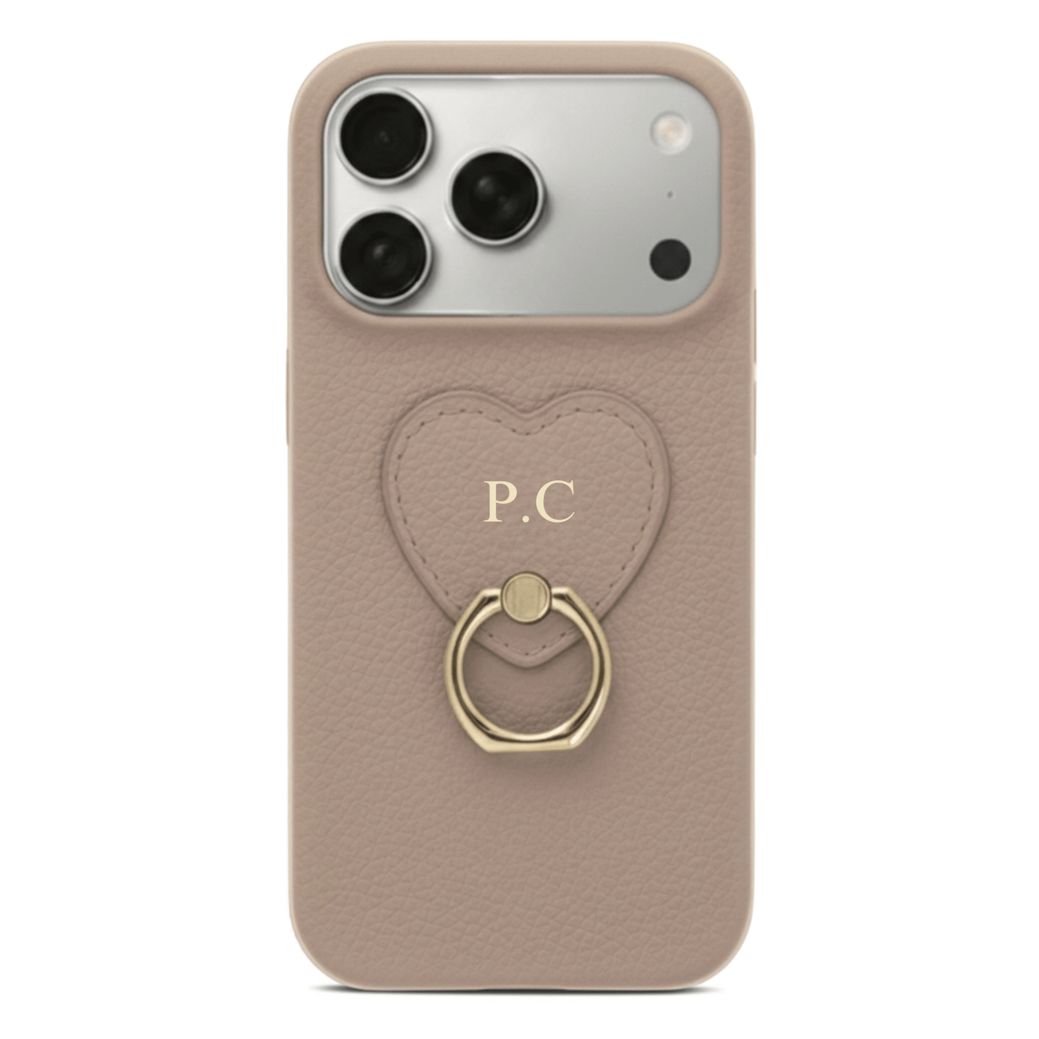 Khaki Heart Ring Leather iPhone Case - Poly Bands