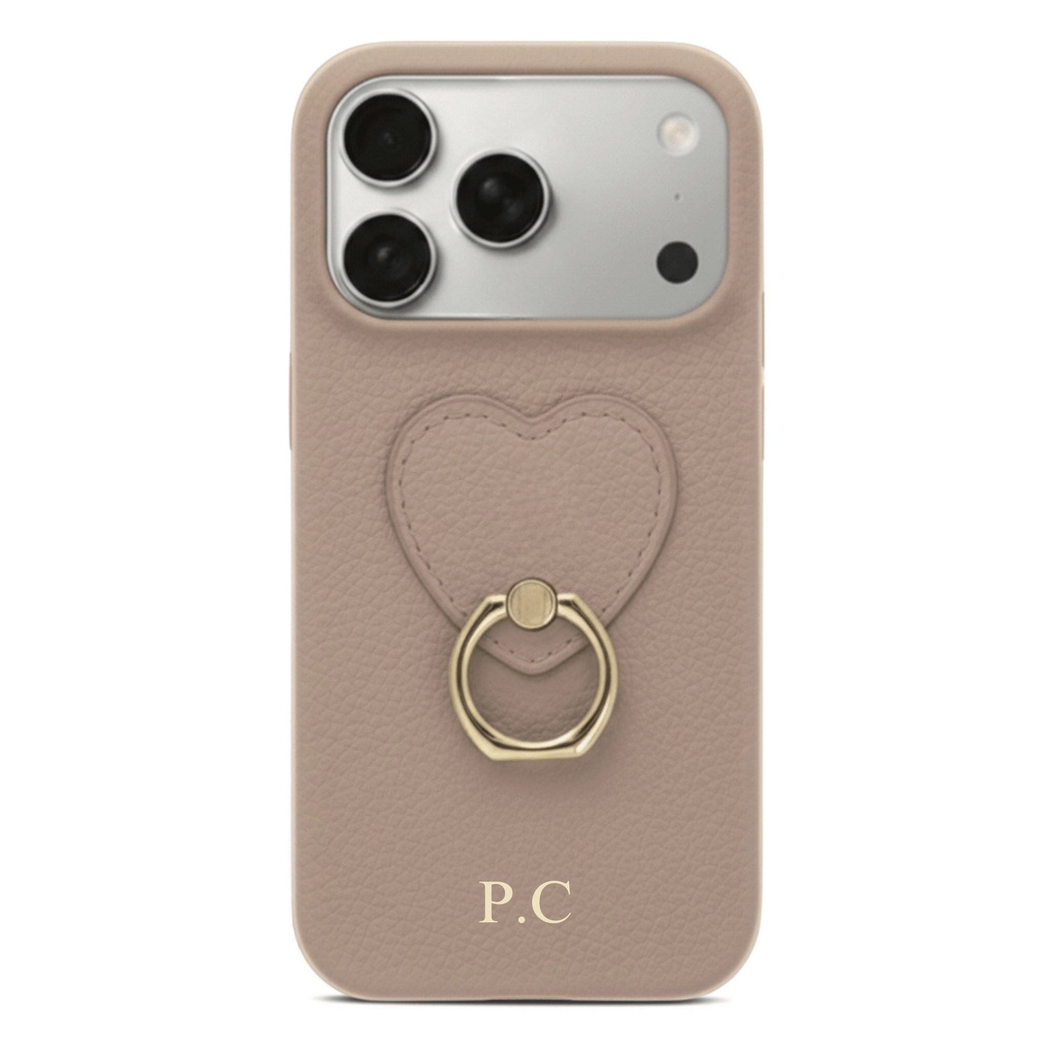 Khaki Heart Ring Leather iPhone Case - Poly Bands