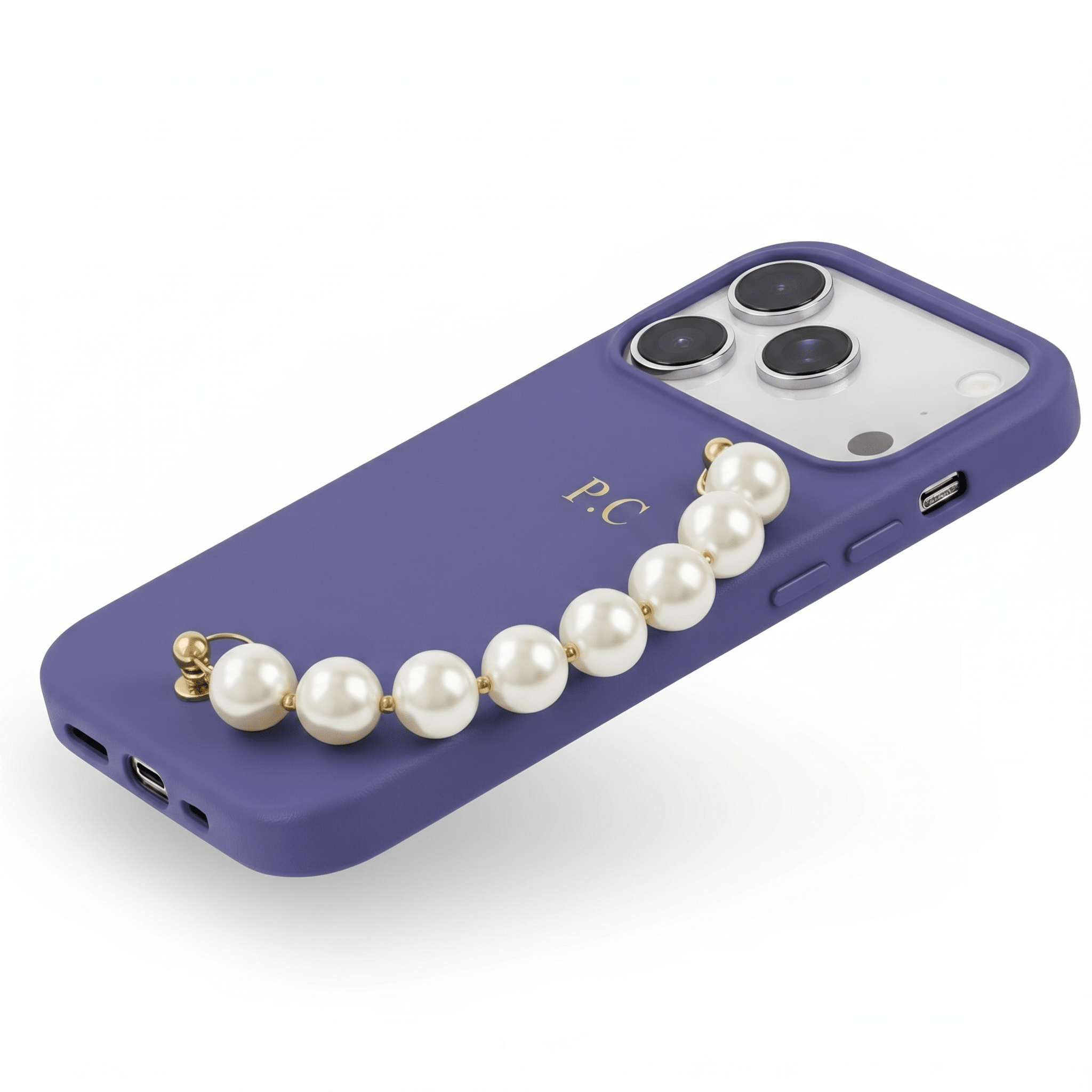 Lavender Leather Magnetic iPhone Case with Pearl Strap - Poly Bands