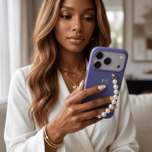 Lavender Leather Magnetic iPhone Case with Pearl Strap - Poly Bands