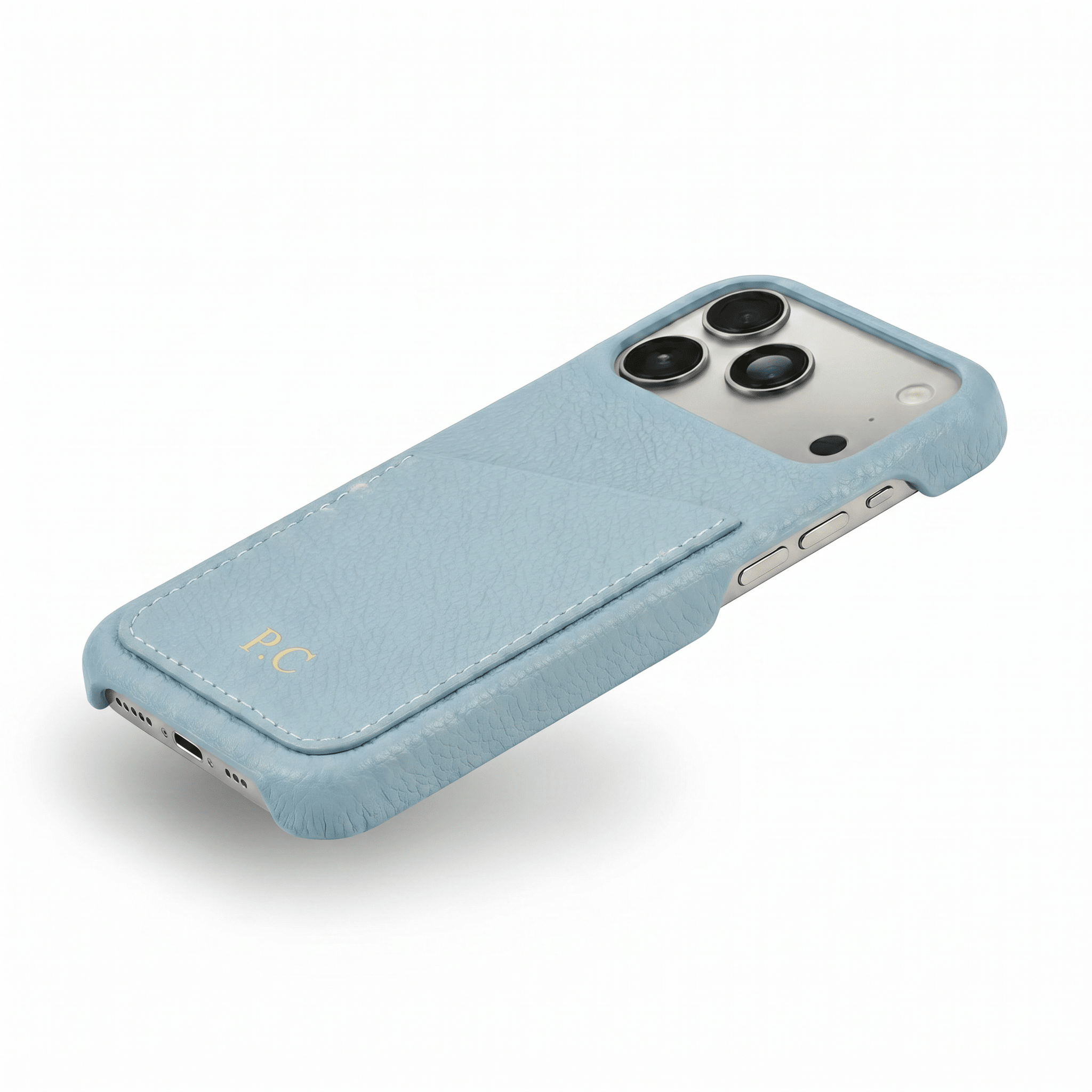 Light Blue Card Holder Leather iPhone Case - Poly Bands