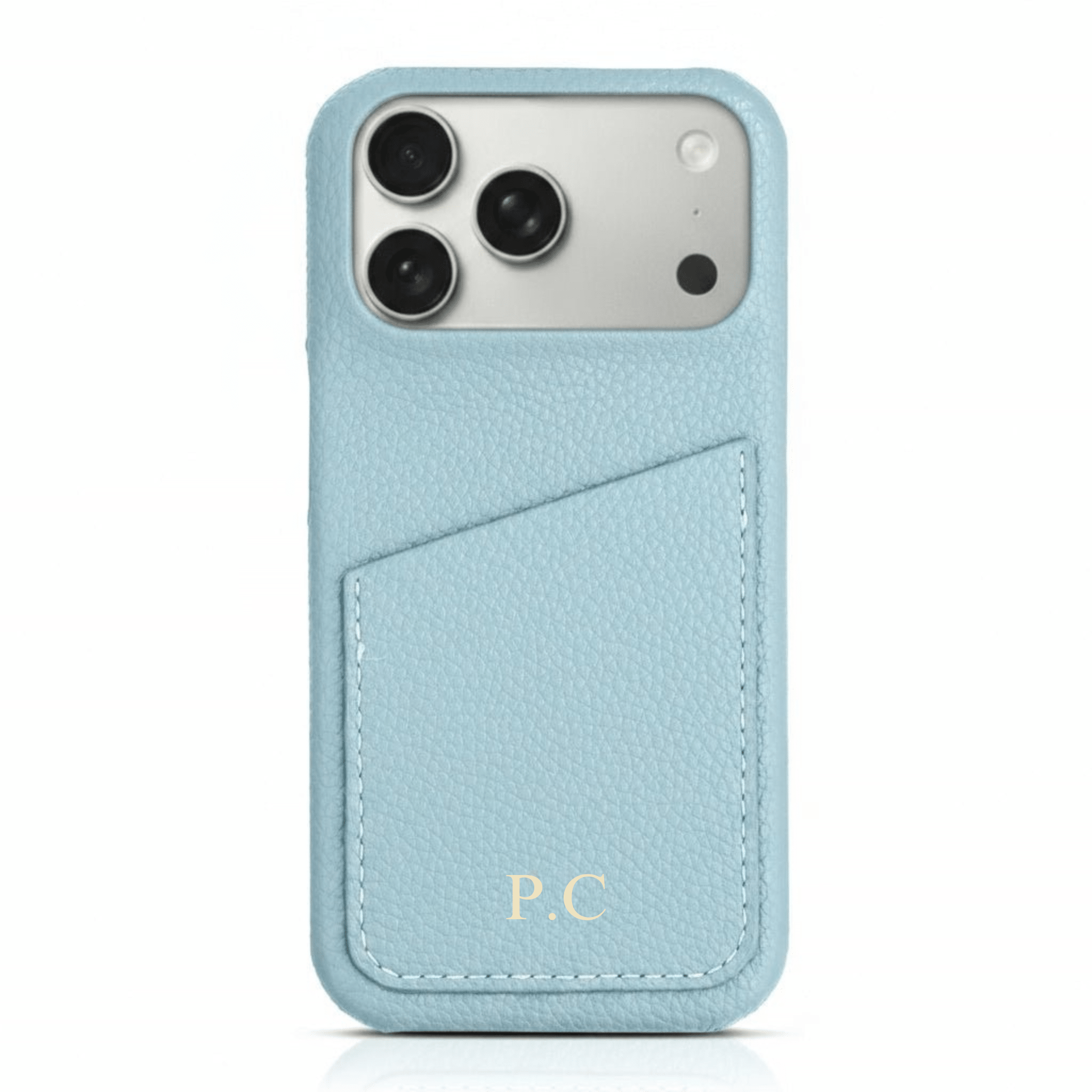 Light Blue Card Holder Leather iPhone Case - Poly Bands