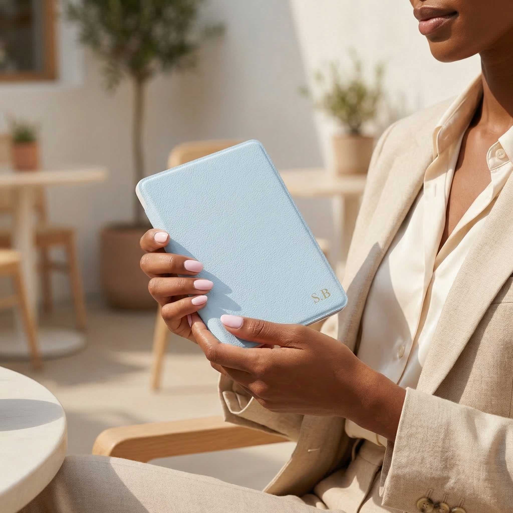 Light Blue Leather Kindle Case - Poly Bands