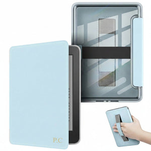 Light Blue Leather Kindle Case with Hand Strap - Poly Bands