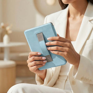 Light Blue Leather Kindle Case with Hand Strap - Poly Bands