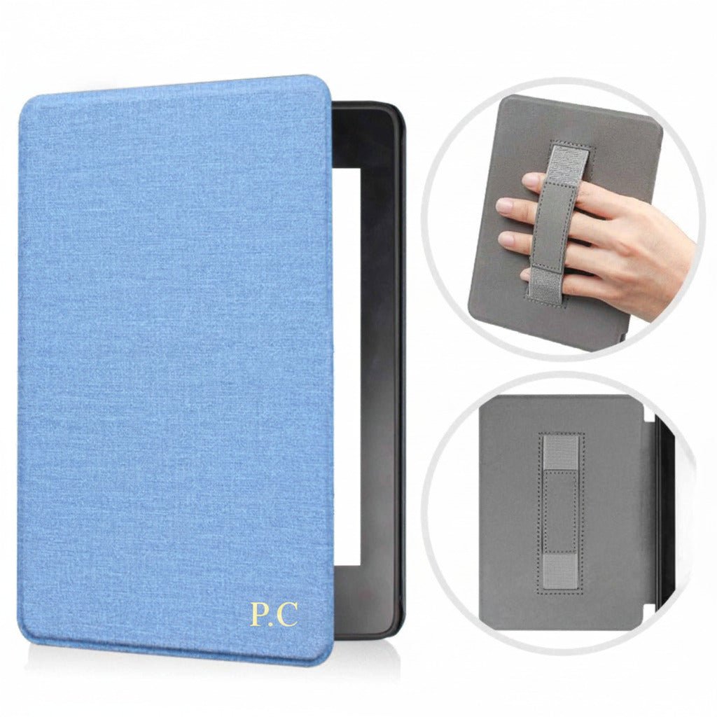 Light Blue Textured Leather Kindle Case with Hand Strap - Poly Bands