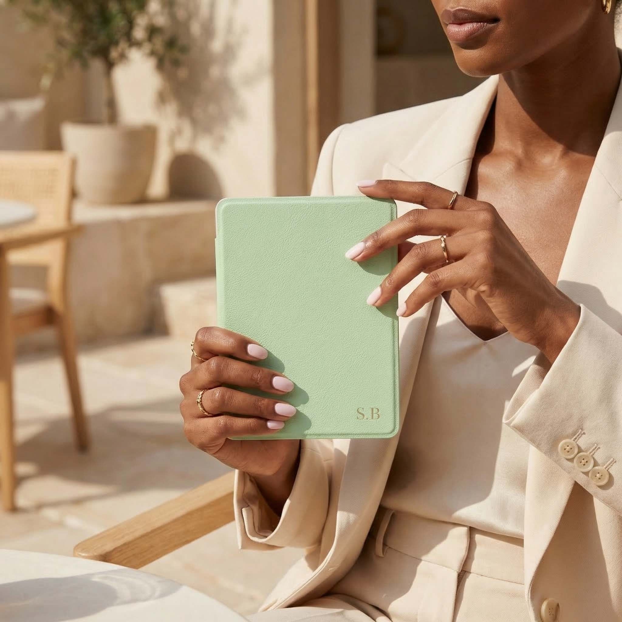 Light Green Leather Kindle Case - Poly Bands