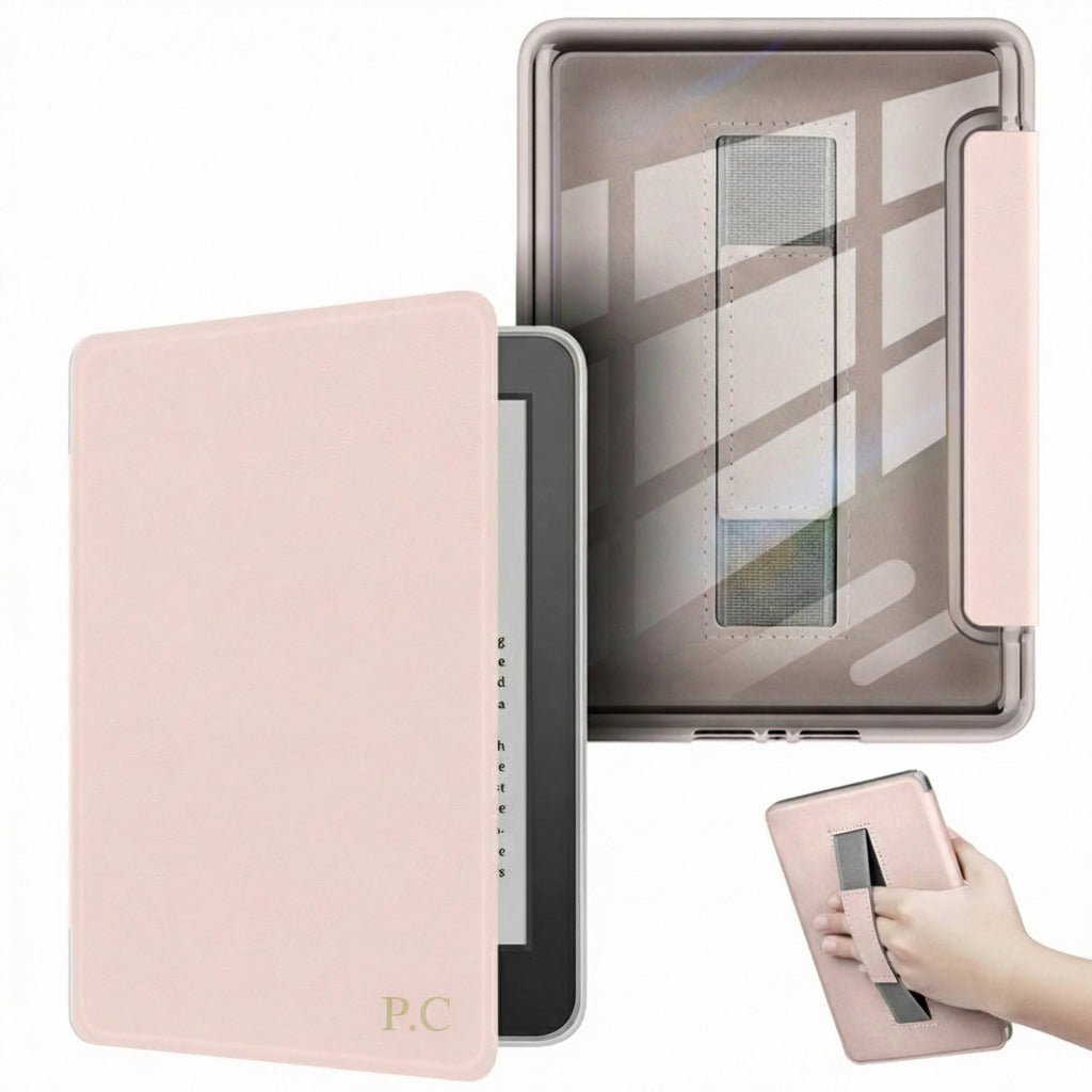 Light Pink Leather Kindle Case with Hand Strap - Poly Bands