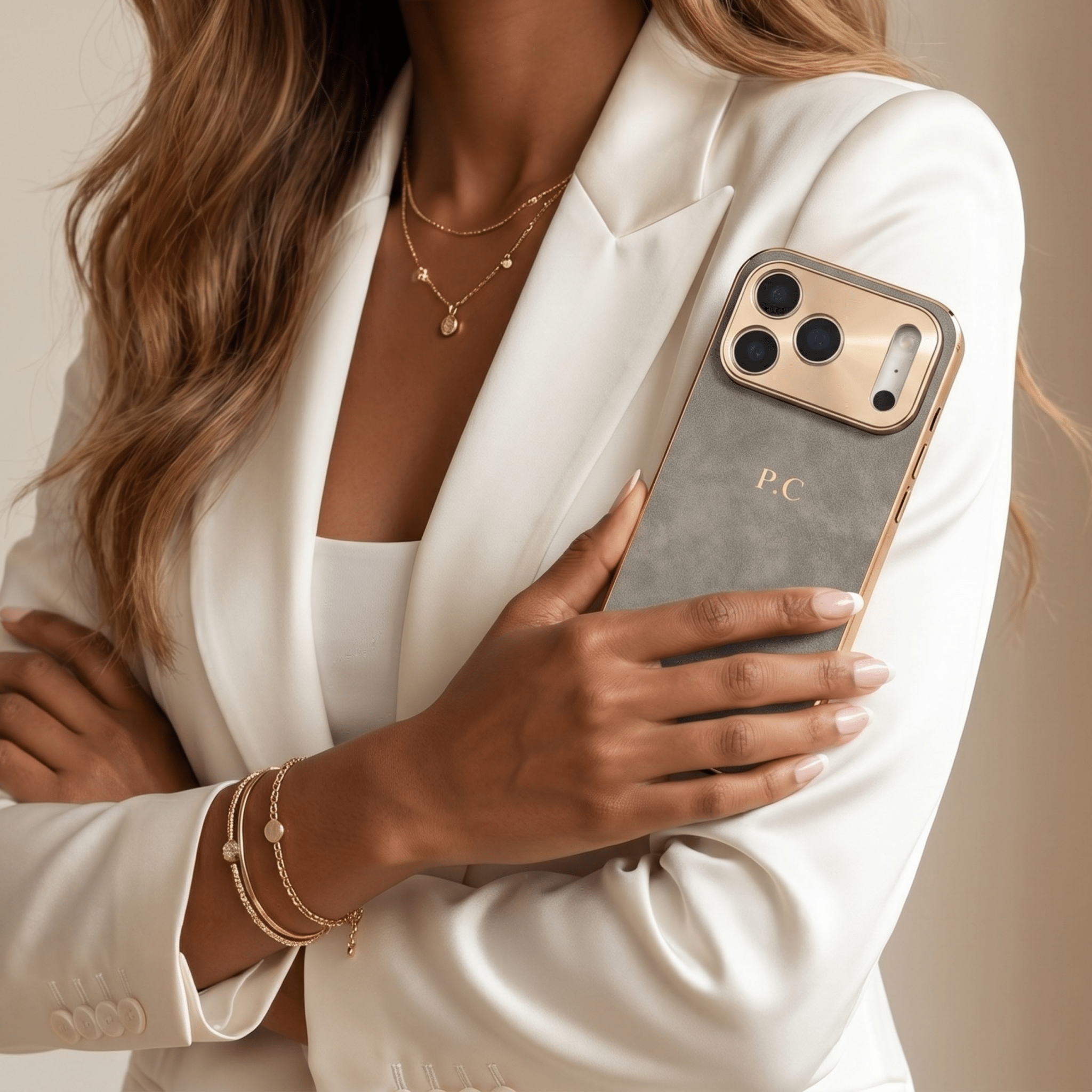 Luxury Lambskin Leather Custom iPhone Case Gray - Poly Bands