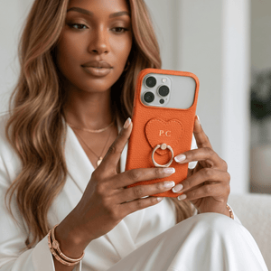 Orange Heart Ring Leather iPhone Case - Poly Bands
