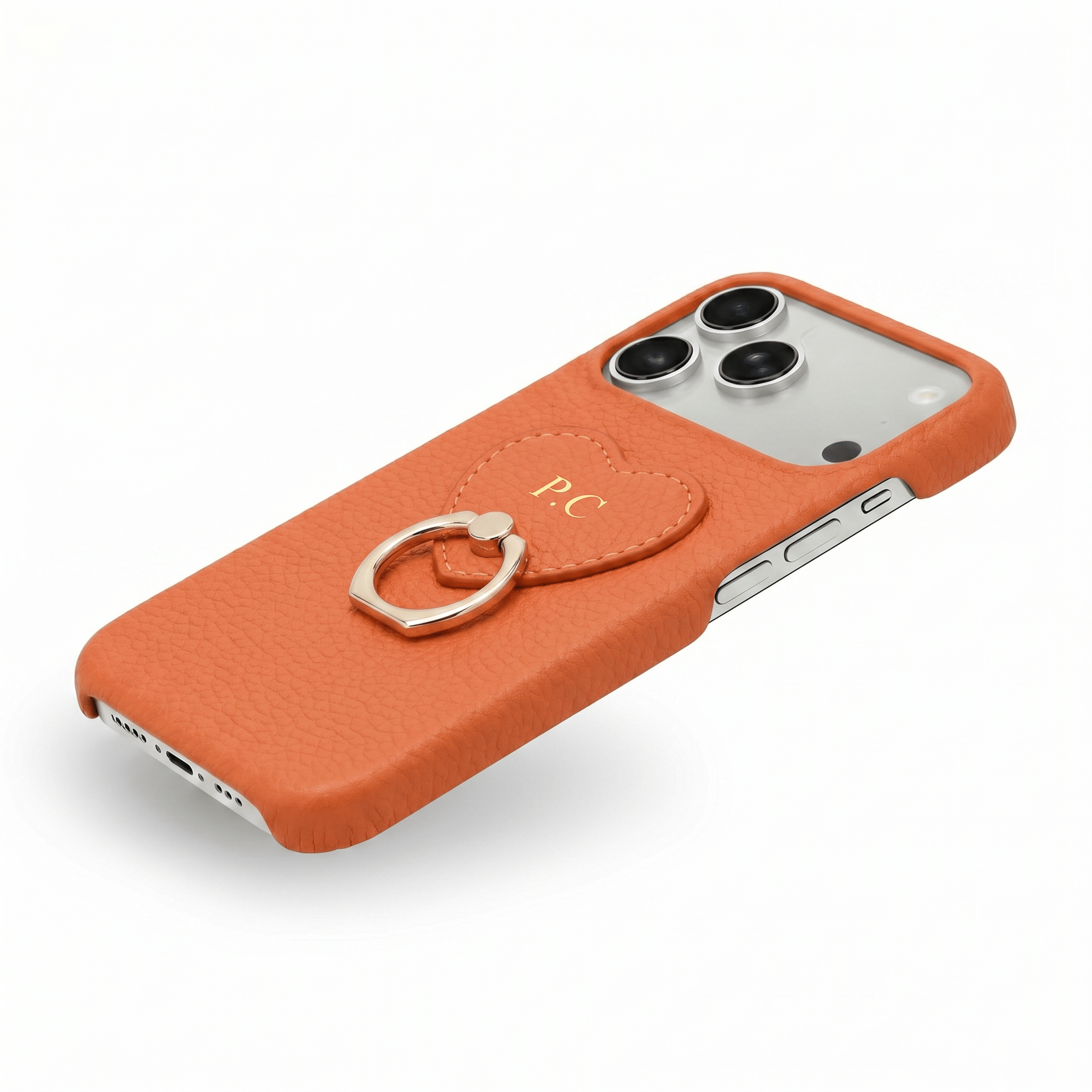 Orange Heart Ring Leather iPhone Case - Poly Bands