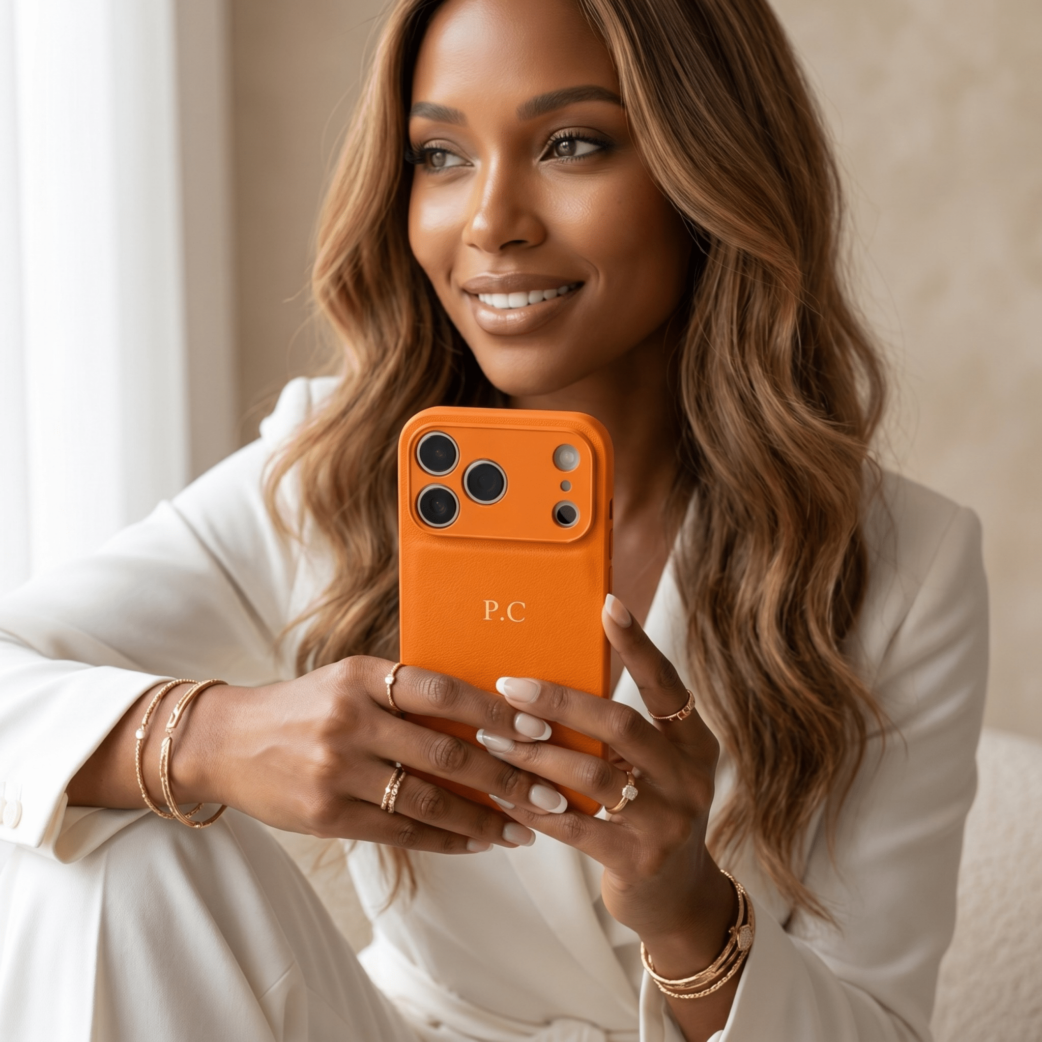 Orange Leather iPhone Case - Poly Bands