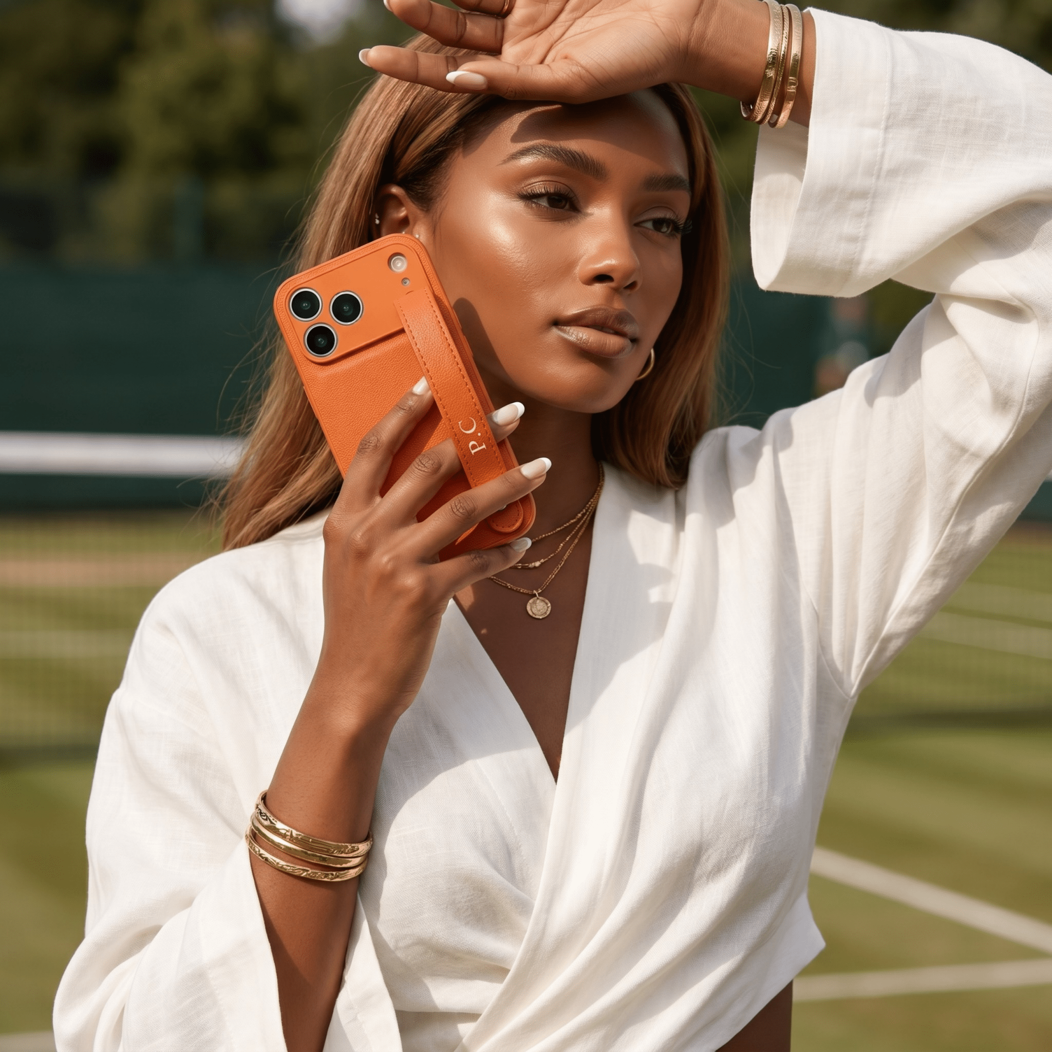 Orange Leather iPhone Case with Strap - Poly Bands