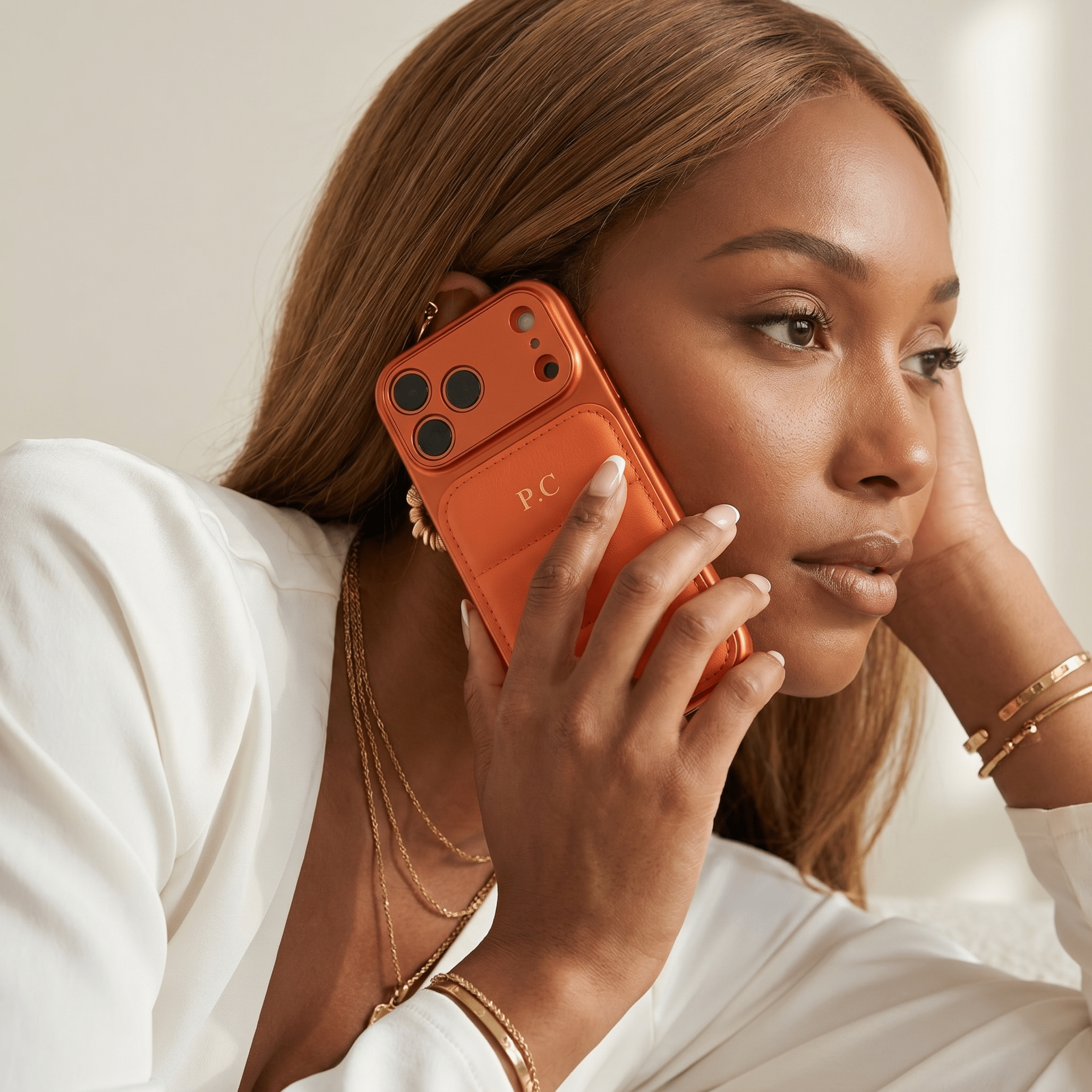 Orange Personalized iPhone Leather Case - Poly Bands