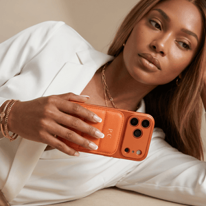 Orange Personalized iPhone Leather Case - Poly Bands