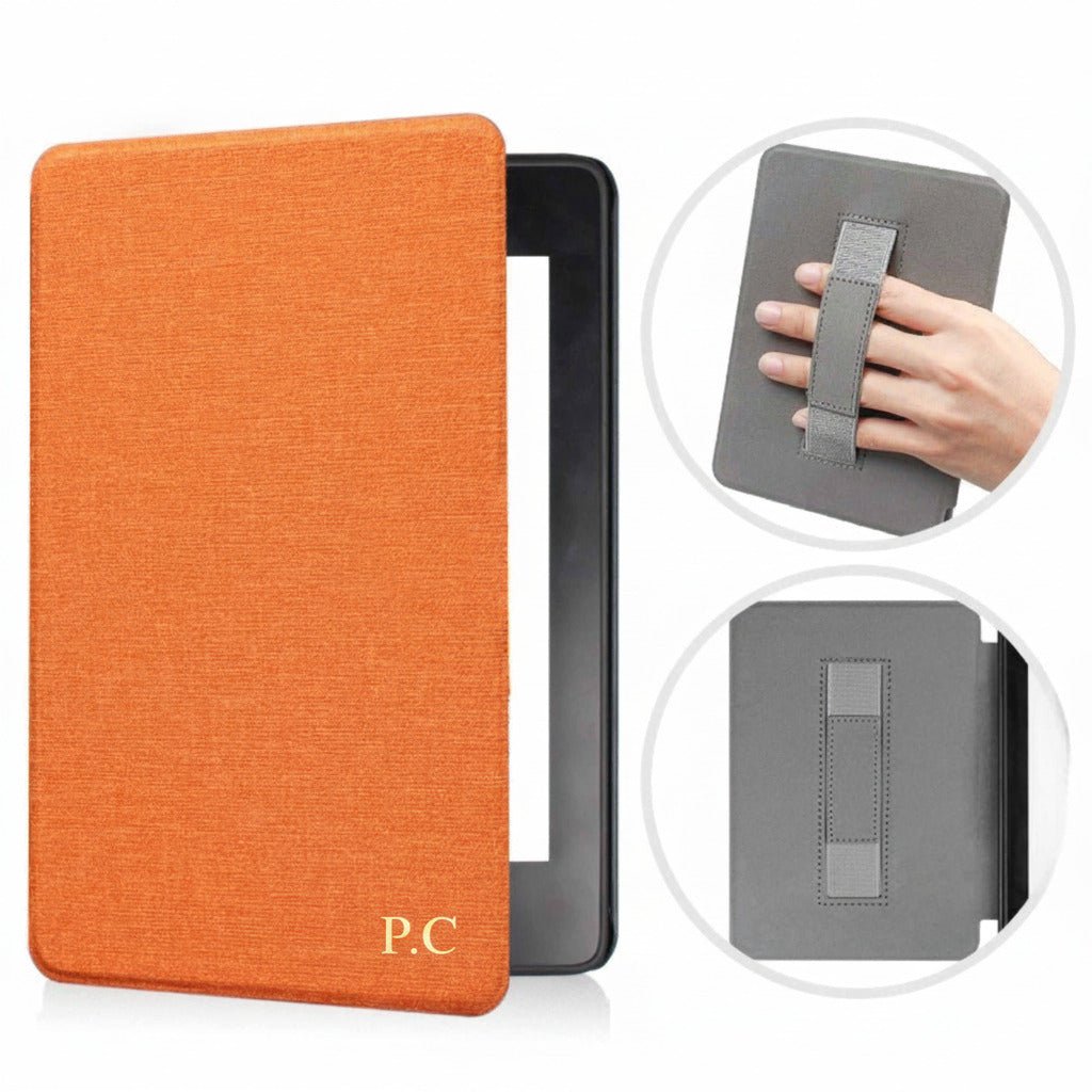 Orange Textured Leather Kindle Case with Hand Strap - Poly Bands
