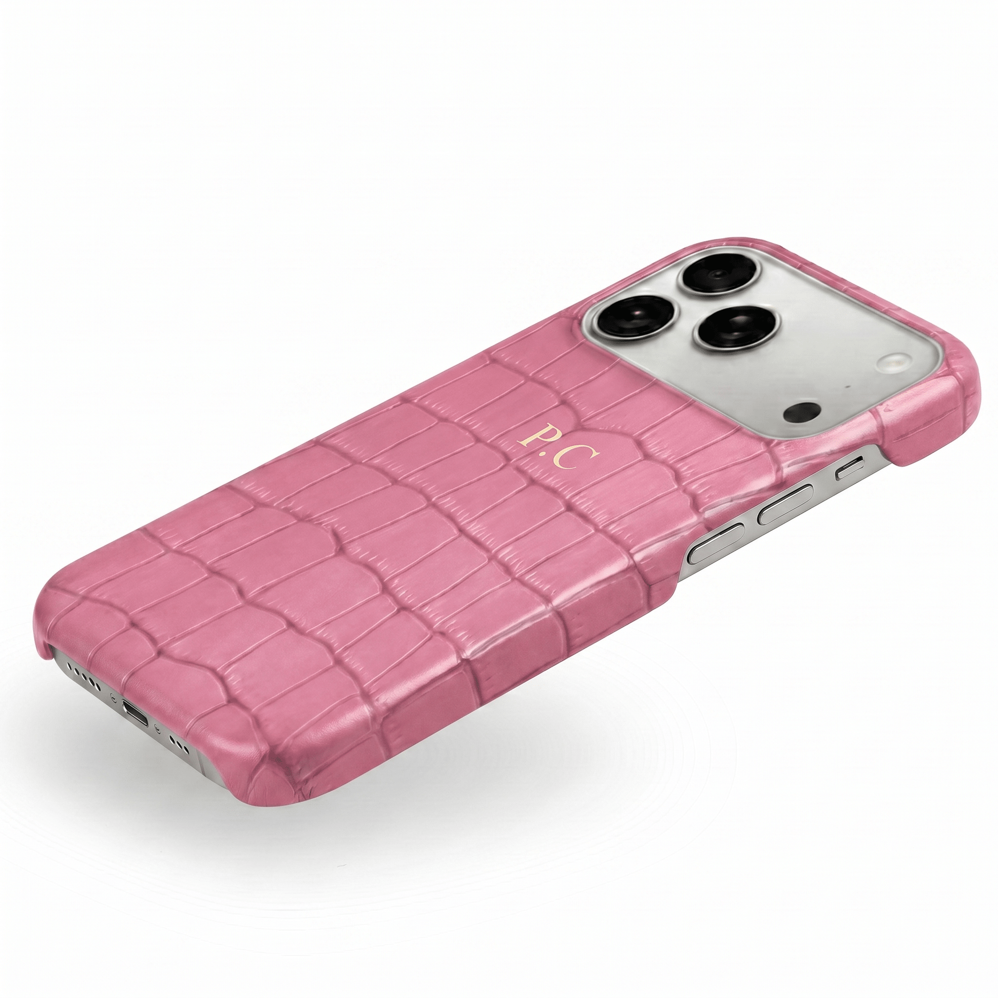 Pink Crocodile Texture Personalized Leather iPhone Case - Poly Bands