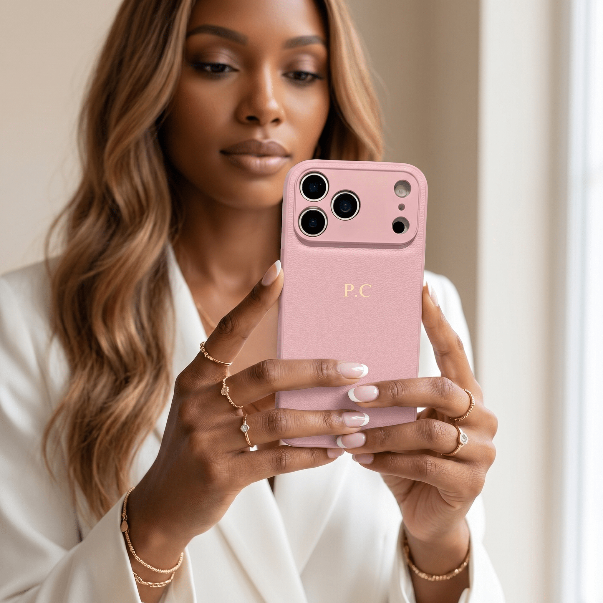 Pink Leather iPhone Case - Poly Bands
