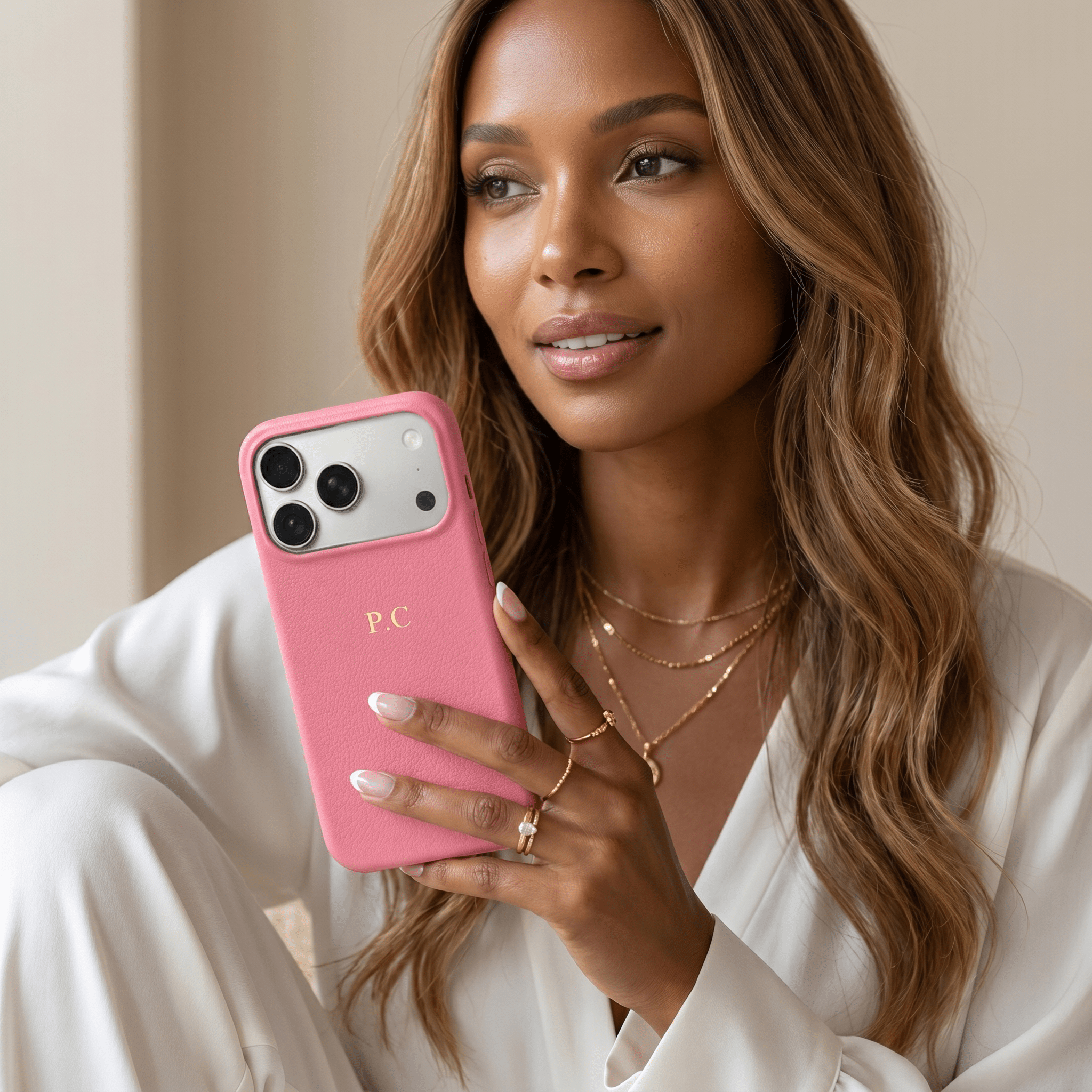 Pink Leather iPhone Case - Poly Bands