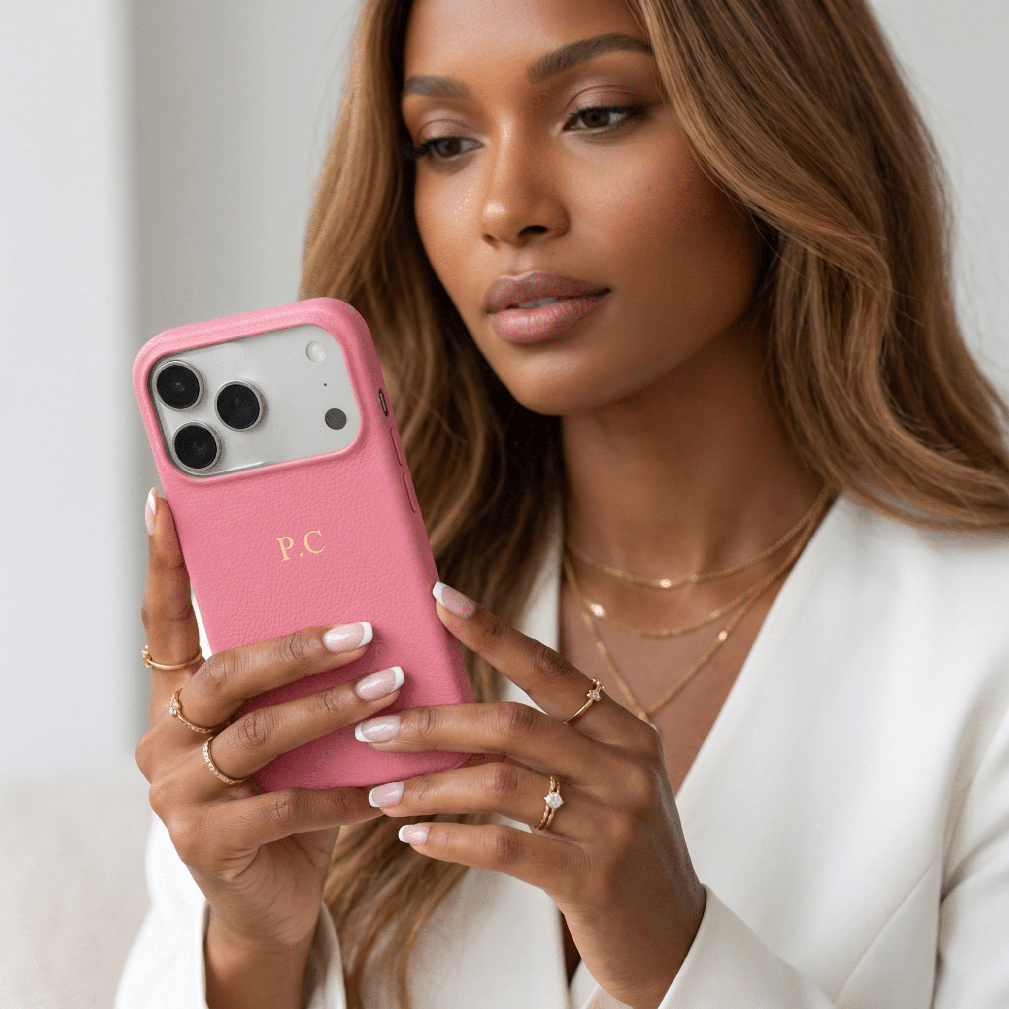 Pink Leather iPhone Case - Poly Bands