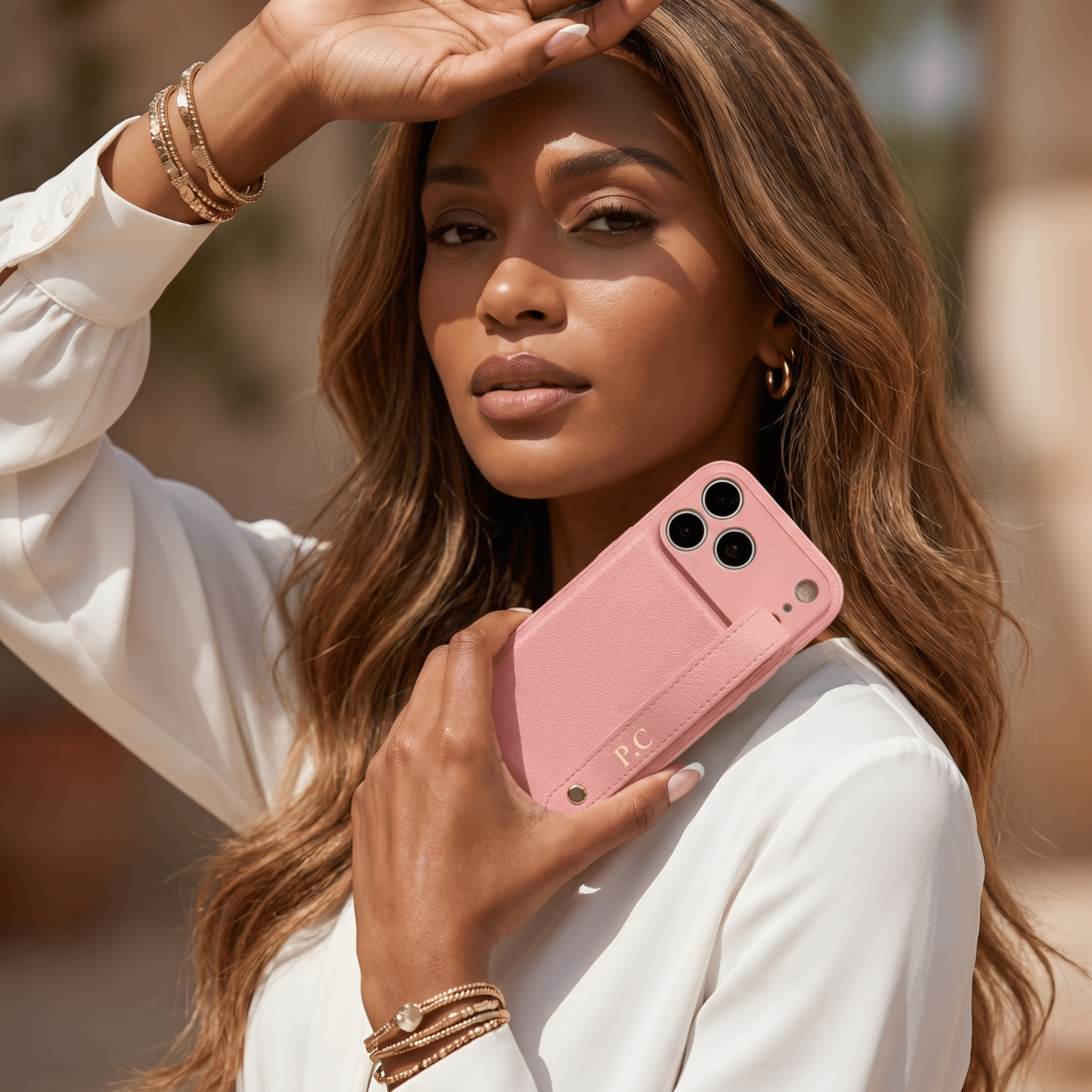Pink Leather iPhone Case with Strap - Poly Bands