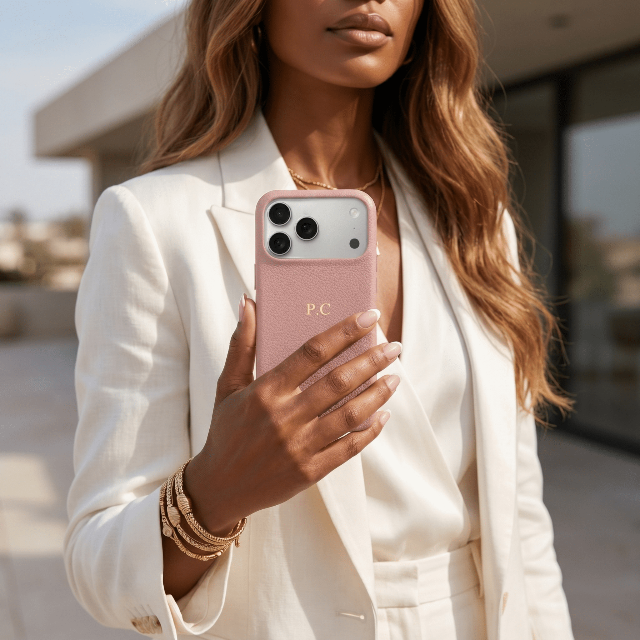 Pink Pebble Leather iPhone Case - Poly Bands