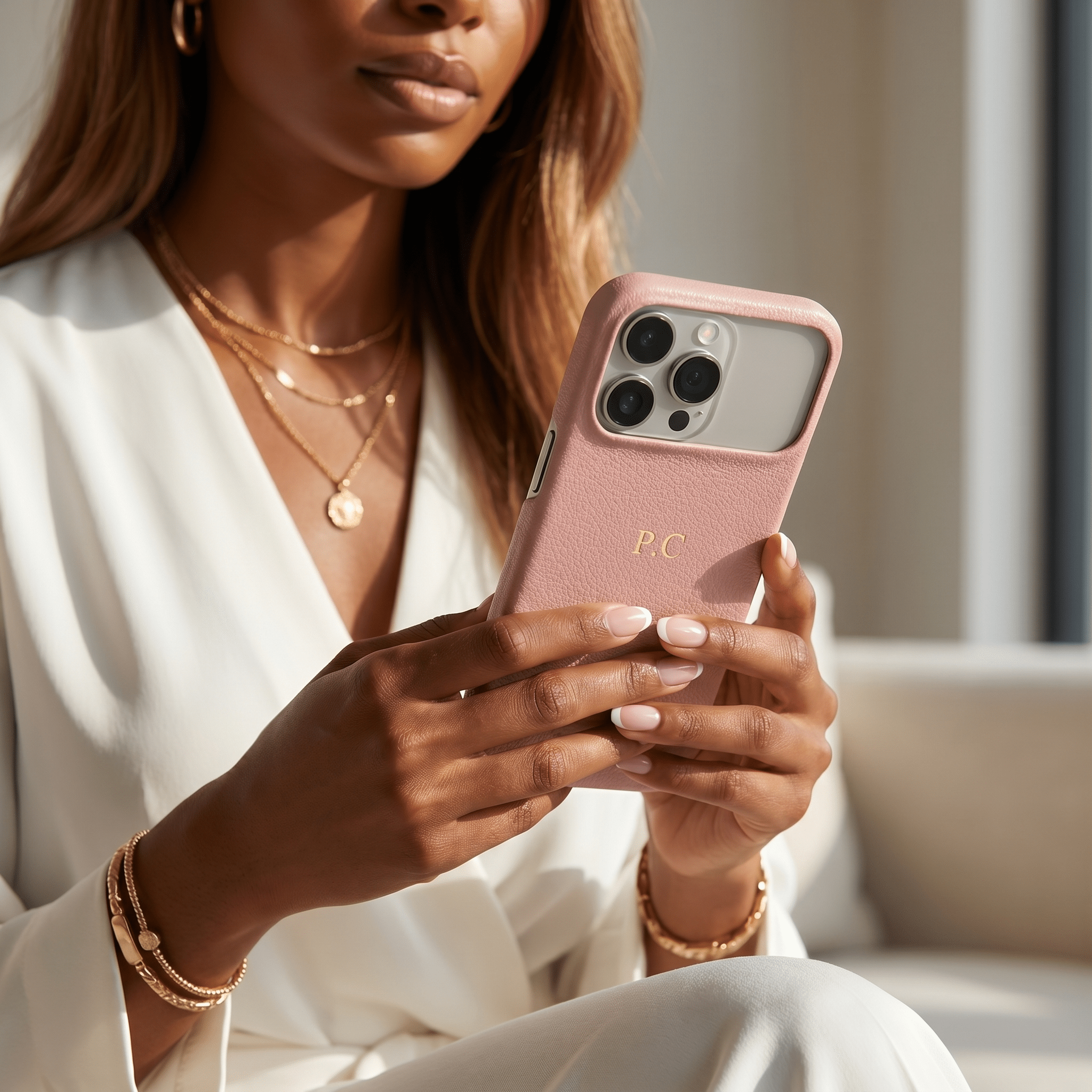 Pink Pebble Leather iPhone Case - Poly Bands
