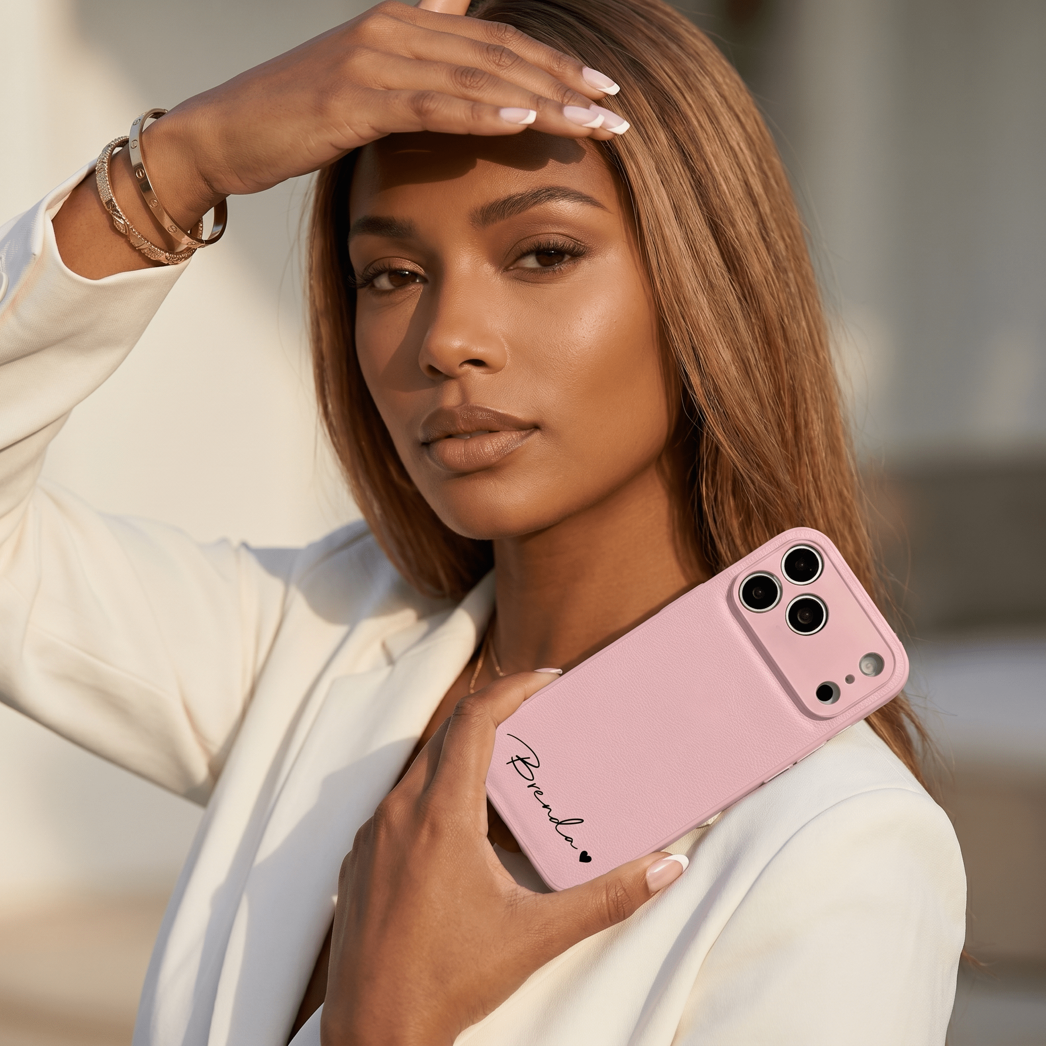 Pink Personalized Leather iPhone Case - Poly Bands