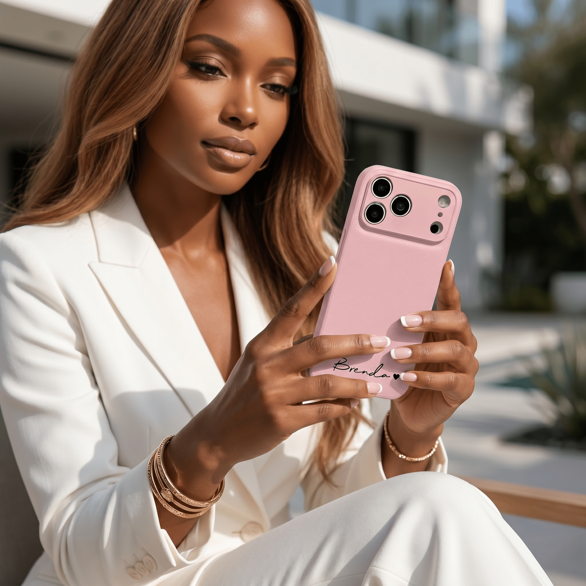 Pink Personalized Leather iPhone Case - Poly Bands