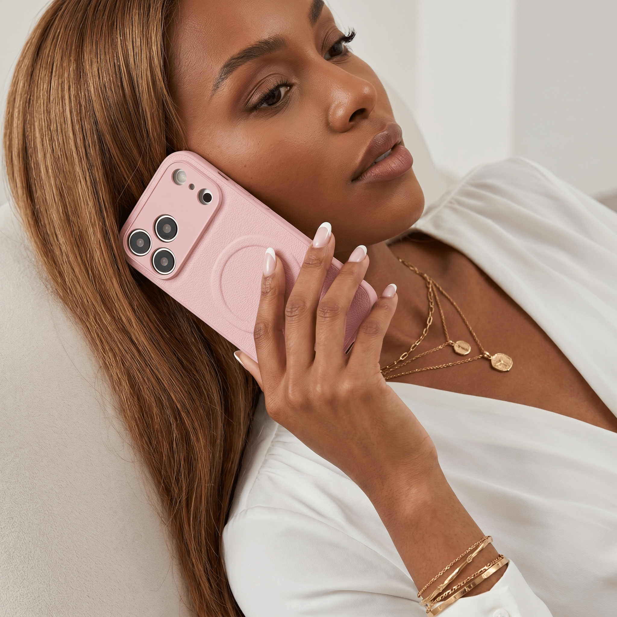 Pink Personalized Magnetic Leather iPhone Case - Poly Bands