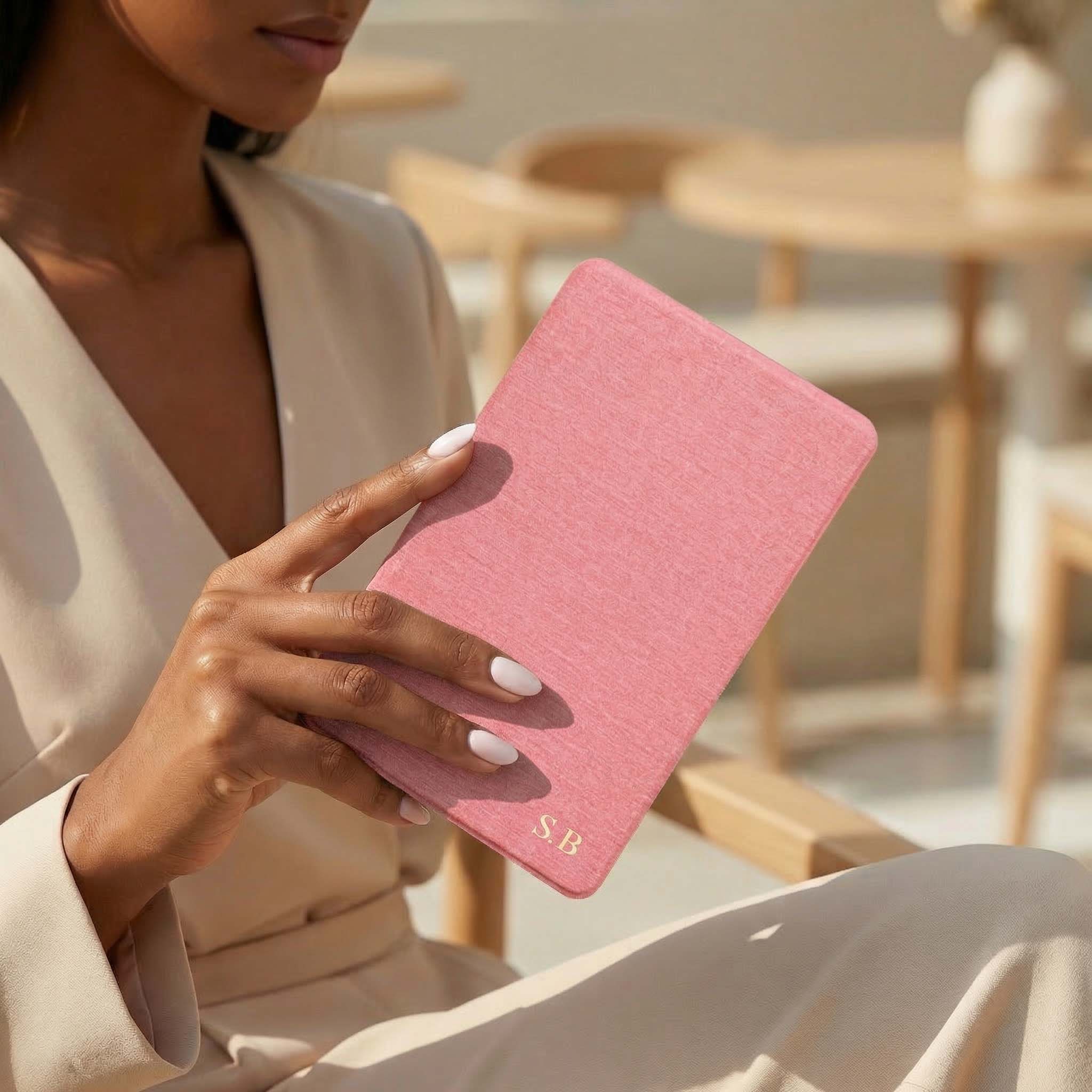 Pink Textured Leather Kindle Case with Hand Strap - Poly Bands