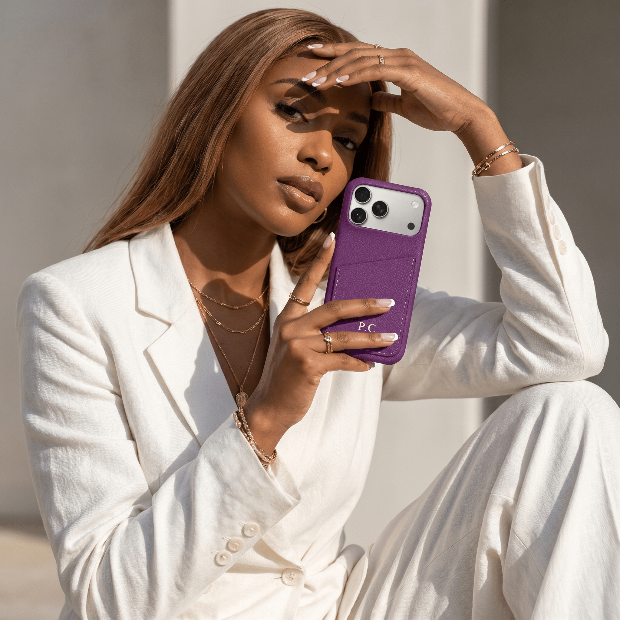 Purple Card Holder Leather iPhone Case - Poly Bands