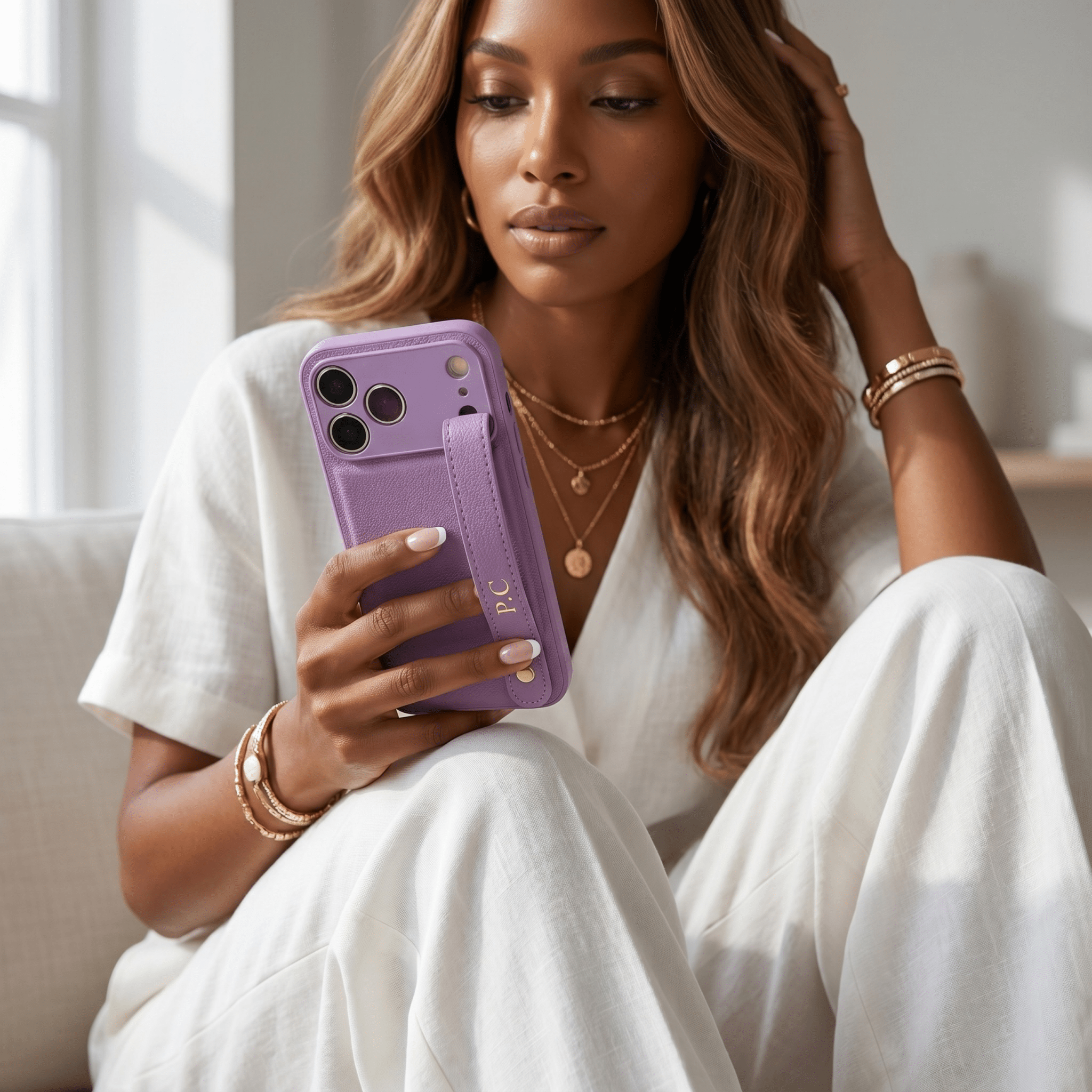 Purple Leather iPhone Case with Strap - Poly Bands