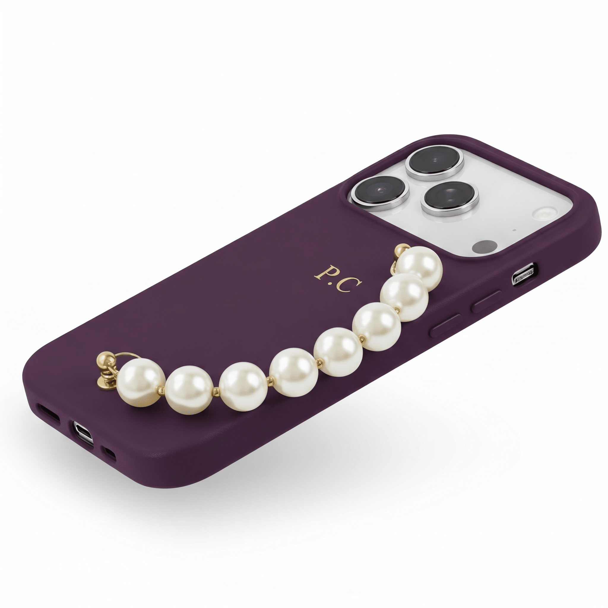 Purple Leather Magnetic iPhone Case with Pearl Strap - Poly Bands