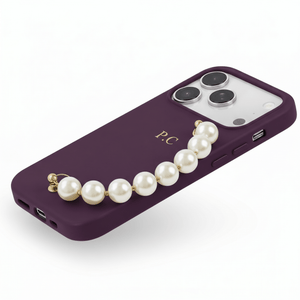 Purple Leather Magnetic iPhone Case with Pearl Strap - Poly Bands