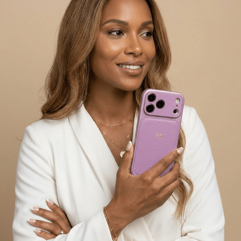Purple Personalized iPhone Case With Leather - Poly Bands